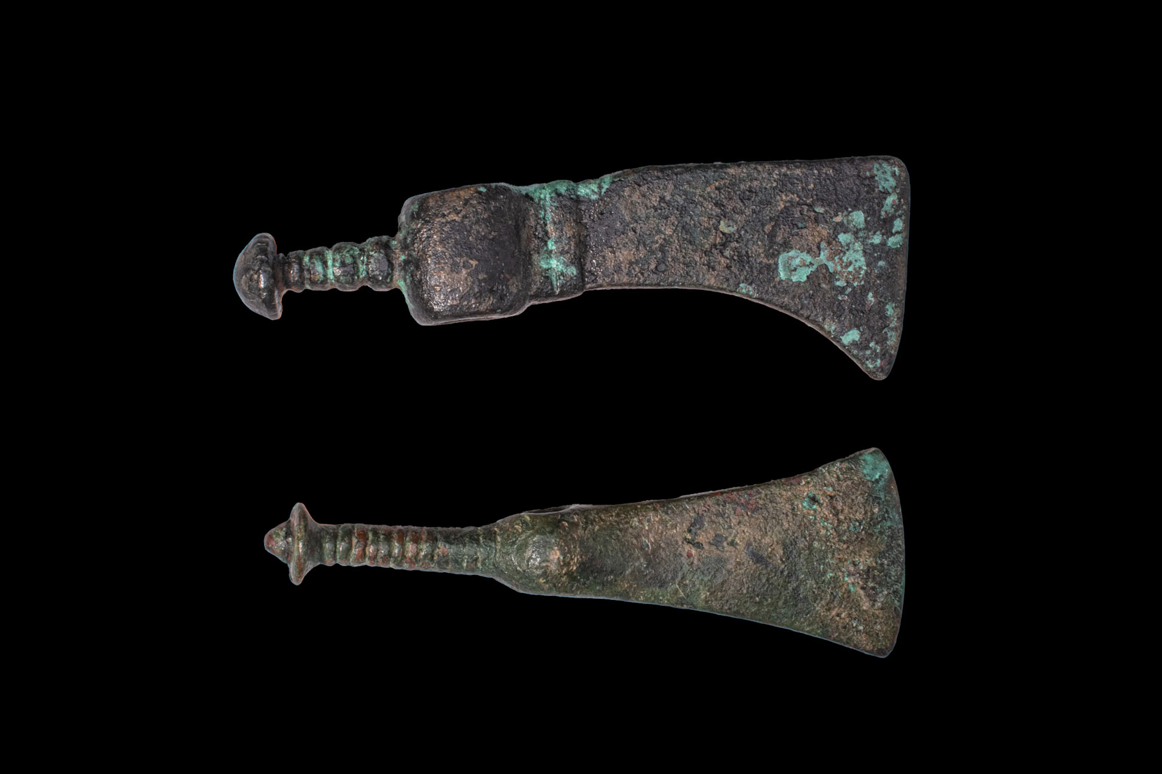 PAIR OF BRONZE AGE BRONZE AXE HEADS