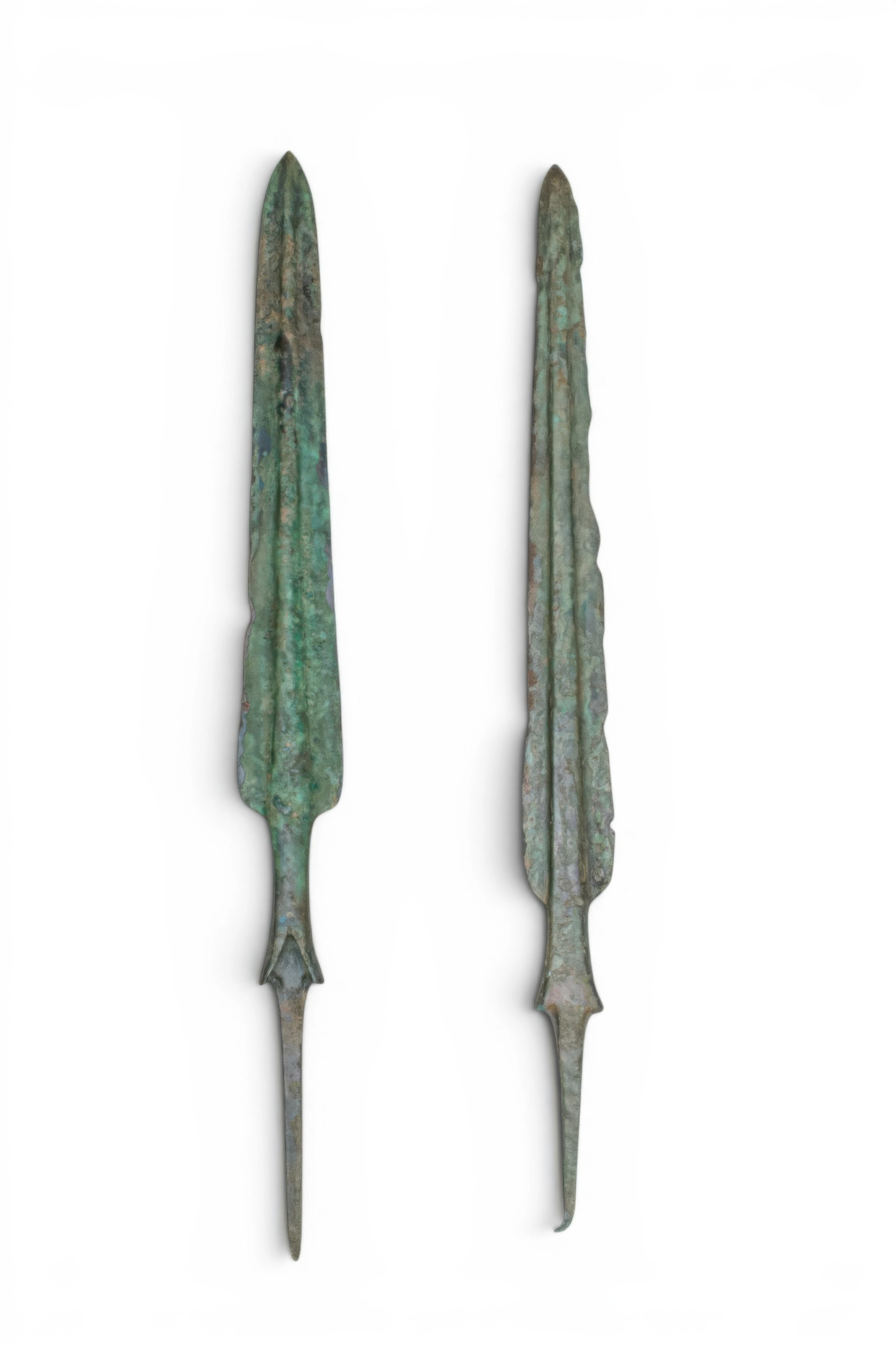 PAIR OF LARGE BRONZE AGE / EARLY GREEK BRONZE SPEARHEADS