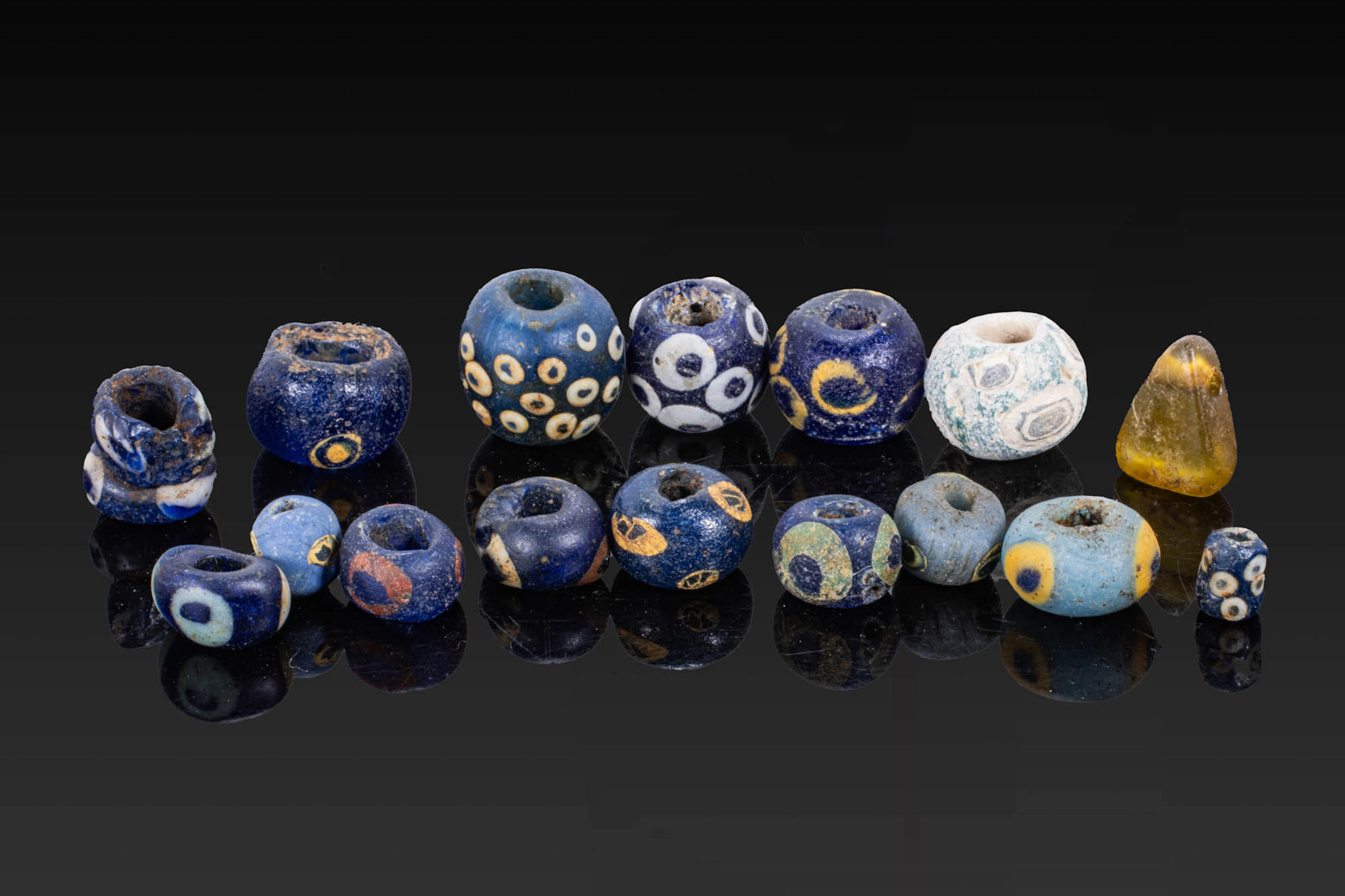 COLLECTION OF GREEK GLASS EYE BEADS