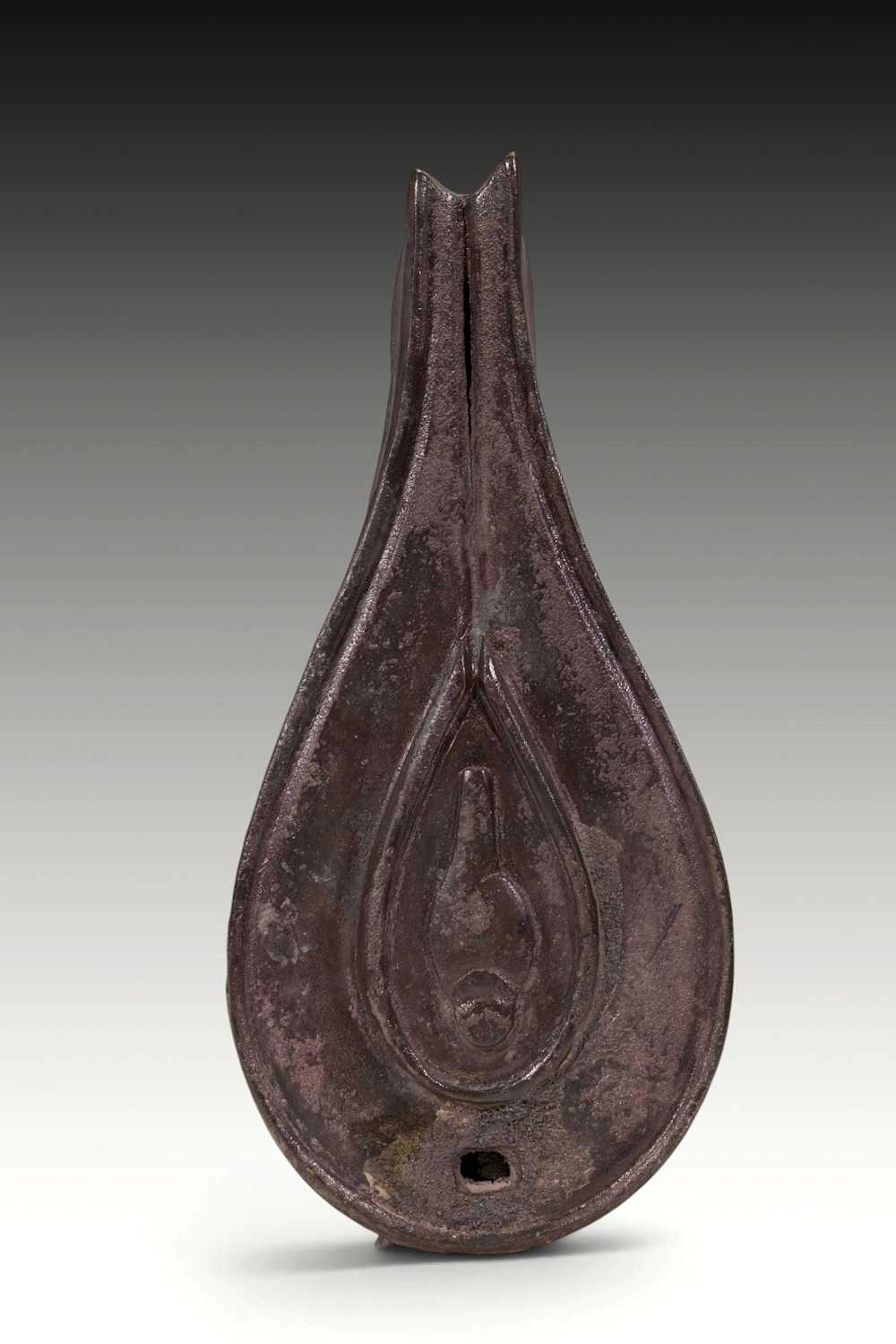 BUDDHIST BRONZE OIL LAMP WITH HEAD OF BUDDHA