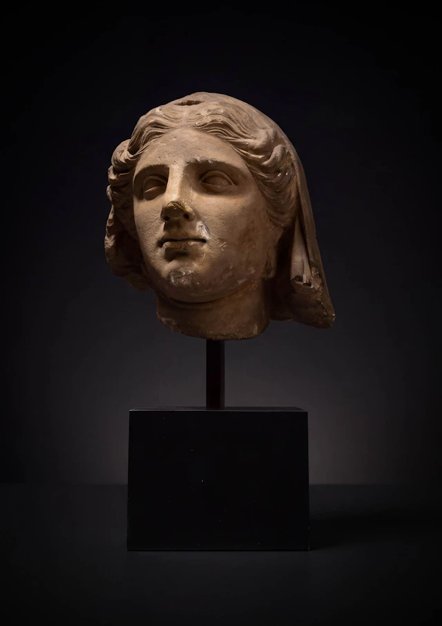 RARE ROMAN MARBLE VEILED FEMALE HEAD