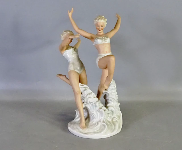 Figurin "Dansande flickor" Schaubach kunst, Tyskland, 1900-tal