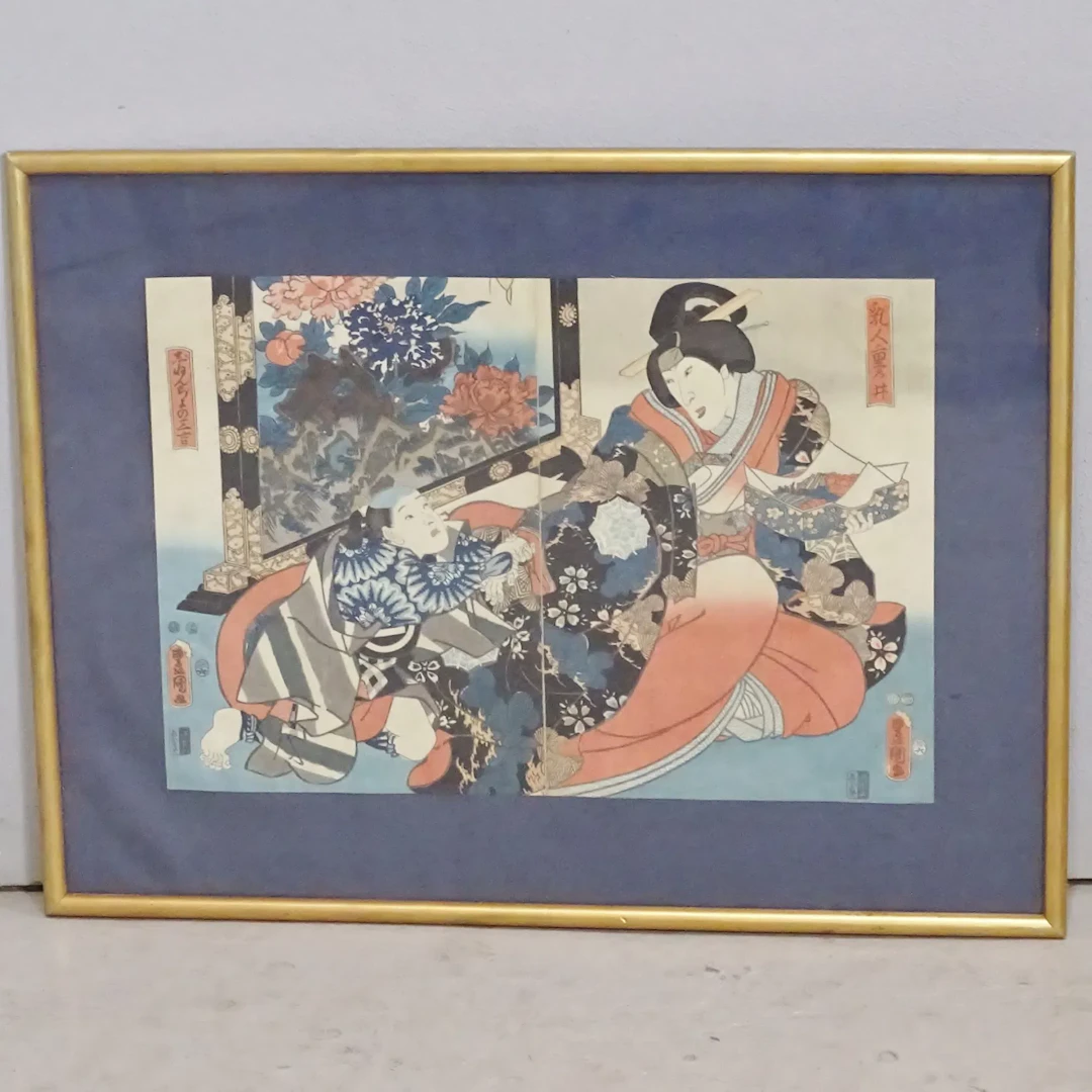 Färgträsnitt, diptyk, oidentifierad konstnär, Japan, 1800-tal