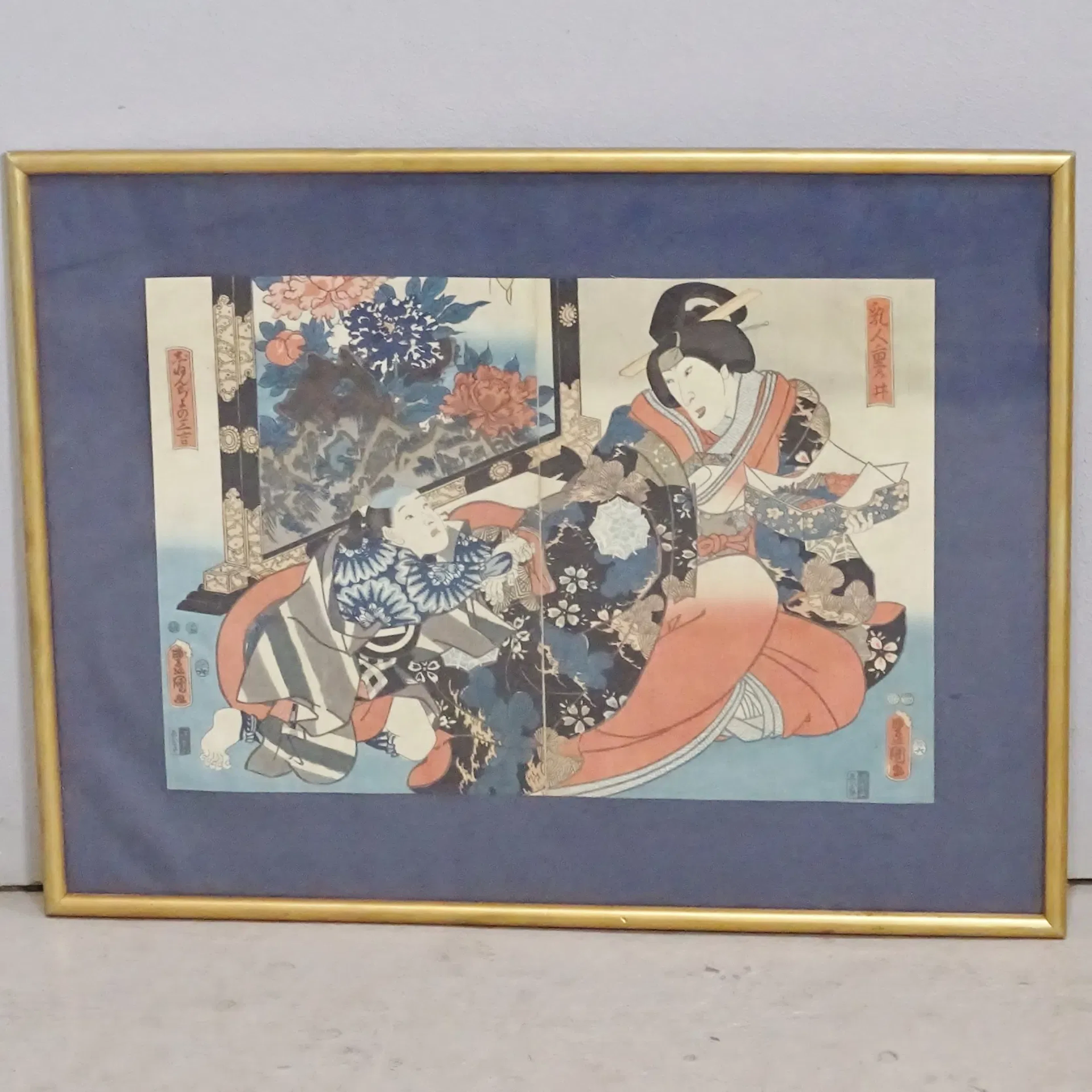 Färgträsnitt, diptyk, oidentifierad konstnär, Japan, 1800-tal