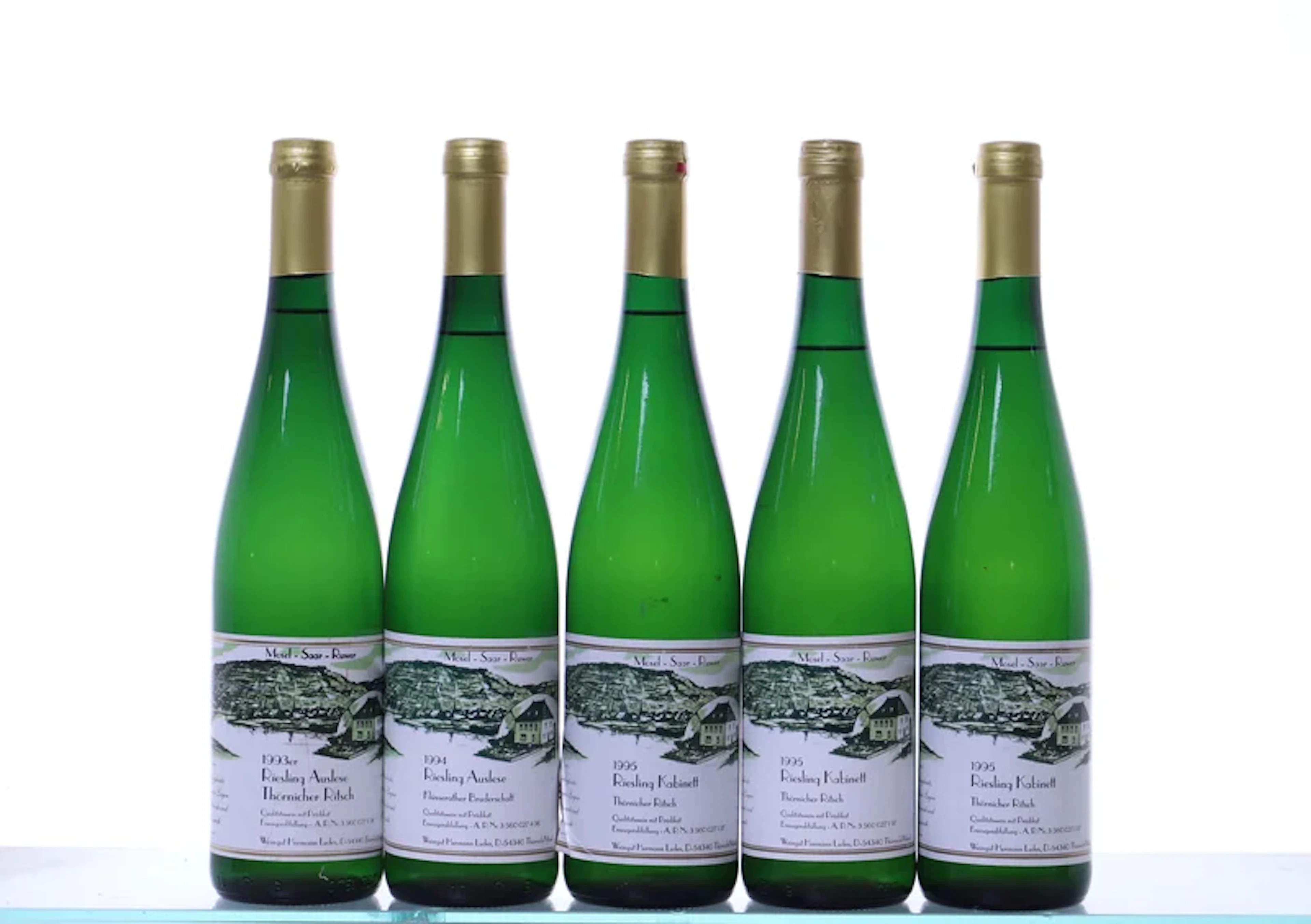 5 bottles. MOSEL Hermann Ludes, Riesling mixed. 1x 1993 Thörnicher