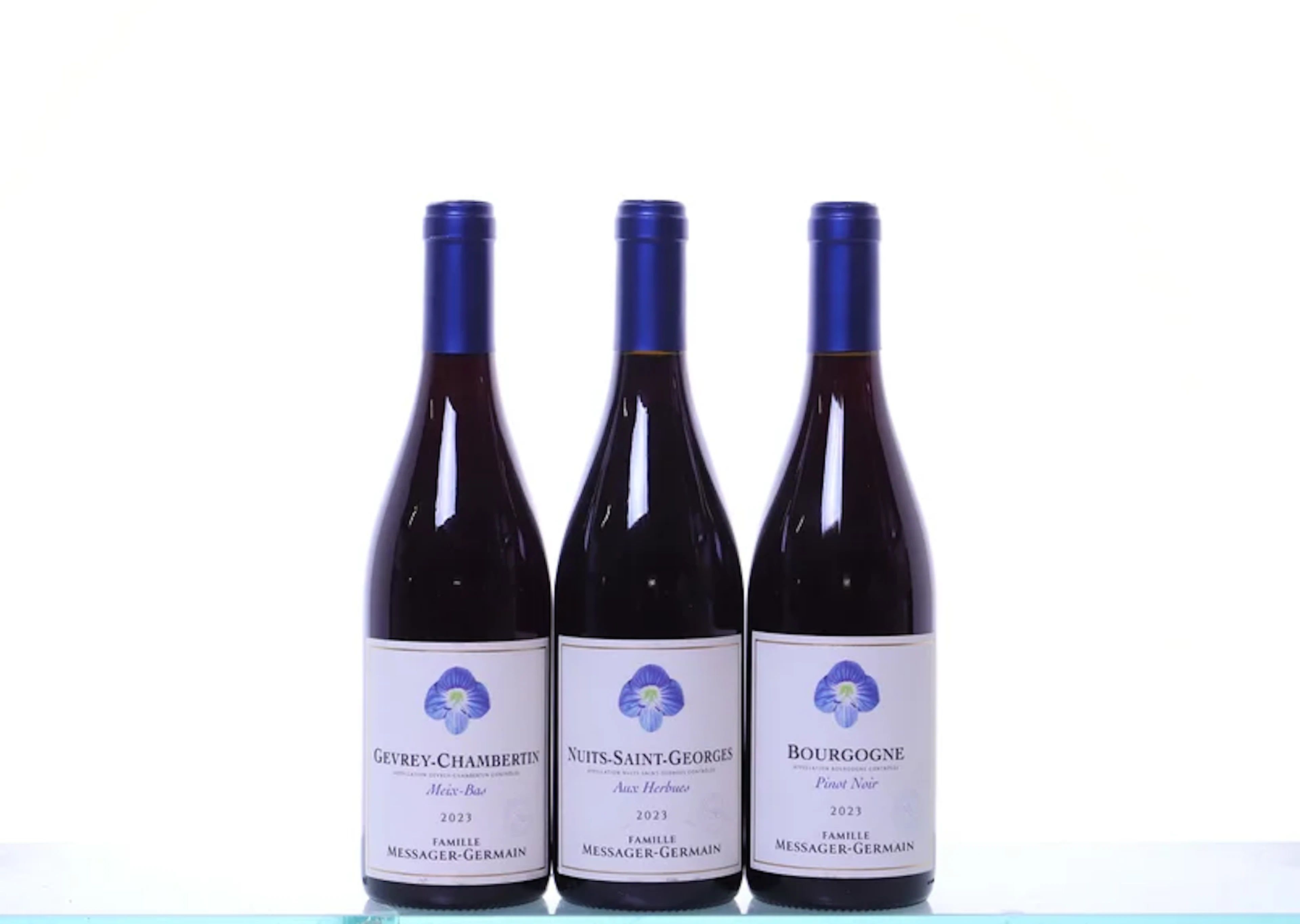 3 bottles. MESSAGER-GERMAIN mixed, 2023. 1x Gevrey-Chambertin, Meix-Bas