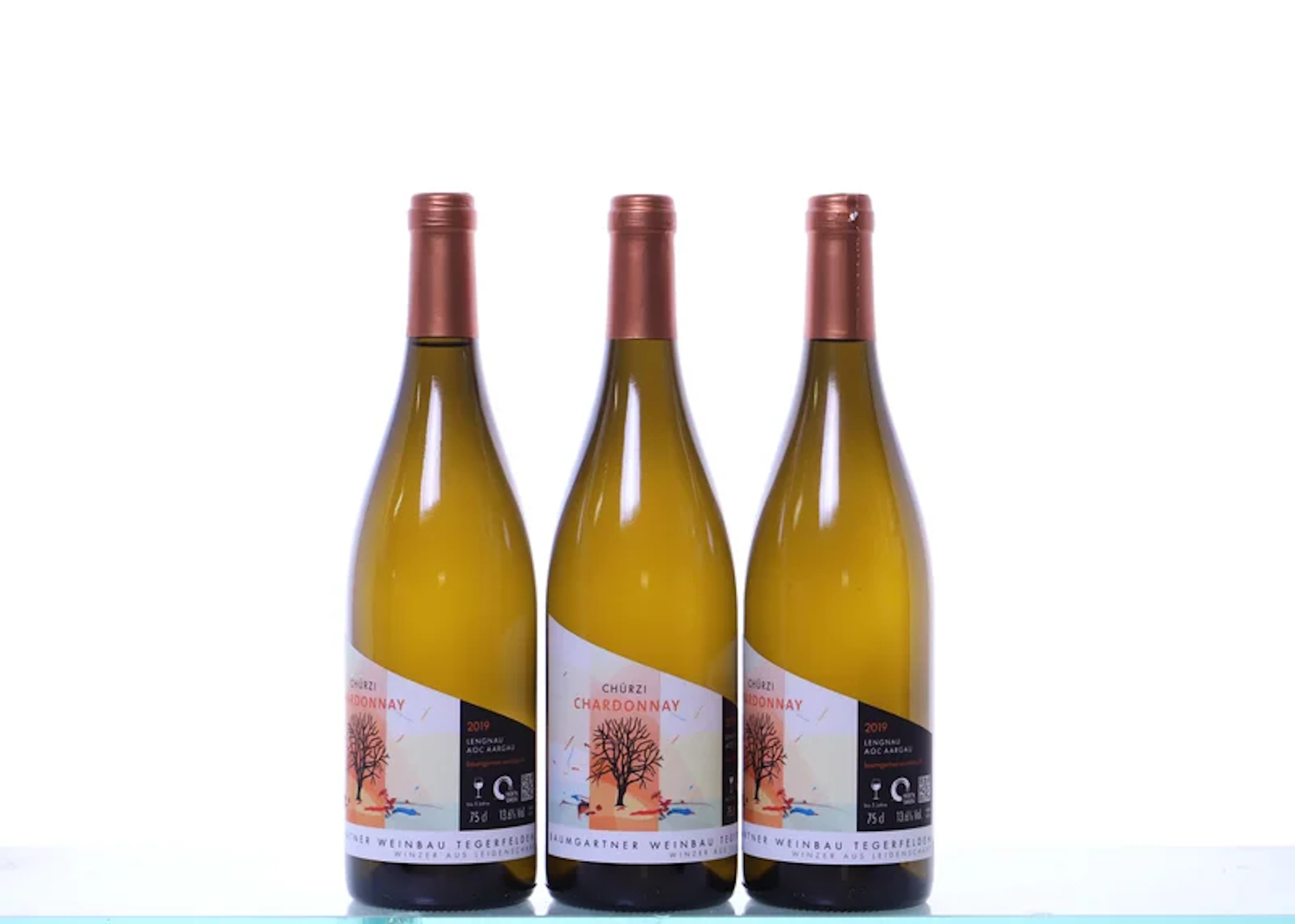 3 bottles. AARGAU Baumgartner Tegerfelden, Chardonnay Chrüzi, 2019.