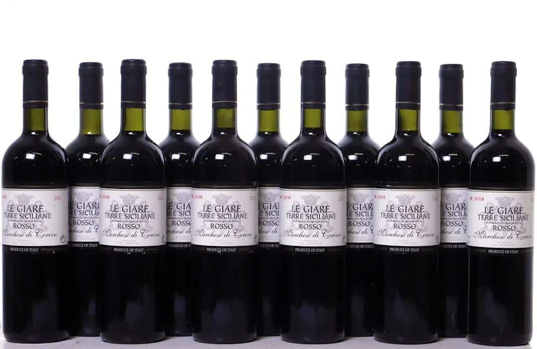 11 bottles. SICILIA Marchese di Cerivo, Le Giare Terre Siciliane Rosso, 2012.