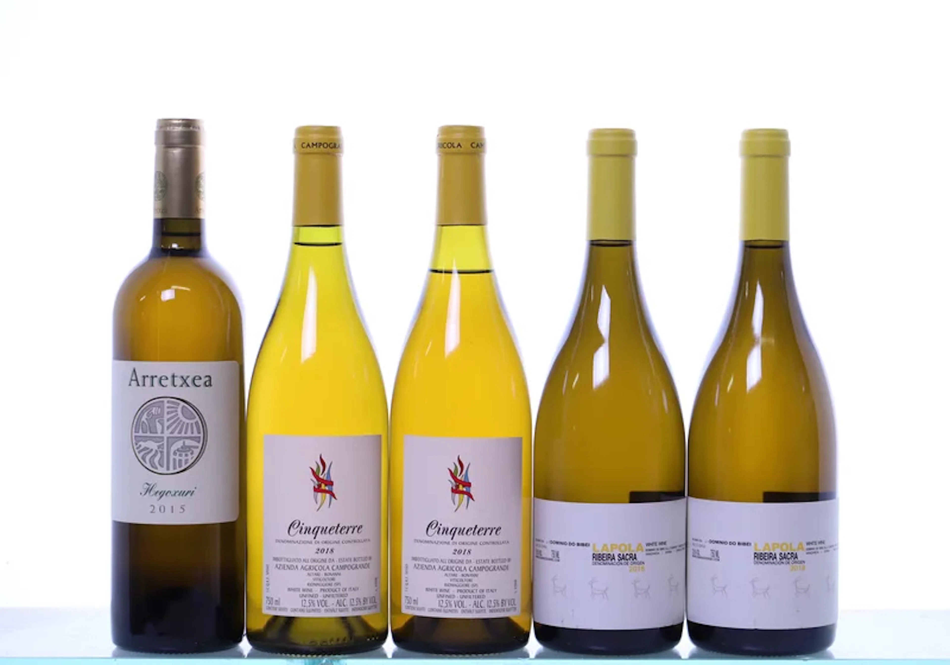 5 bottles. FRANCE+ITALY+SPAIN white wine mixed. 1x 2015 Hegoxuri