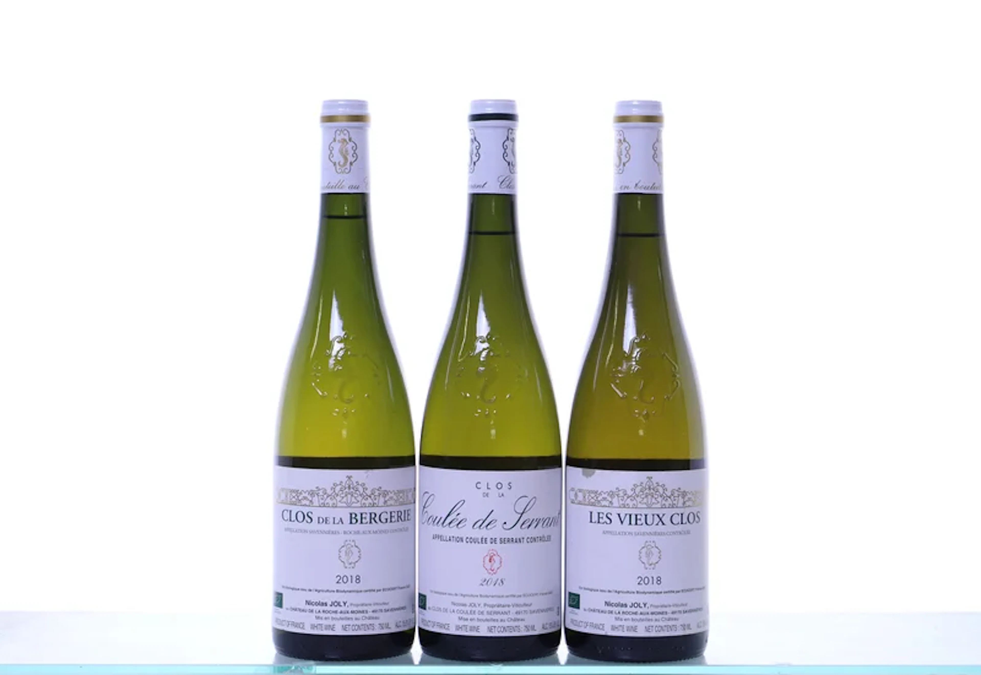 3 bottles. LOIRE Nicolas Joly, mixed, 2018. 1x Les Vieux Clos, 1x