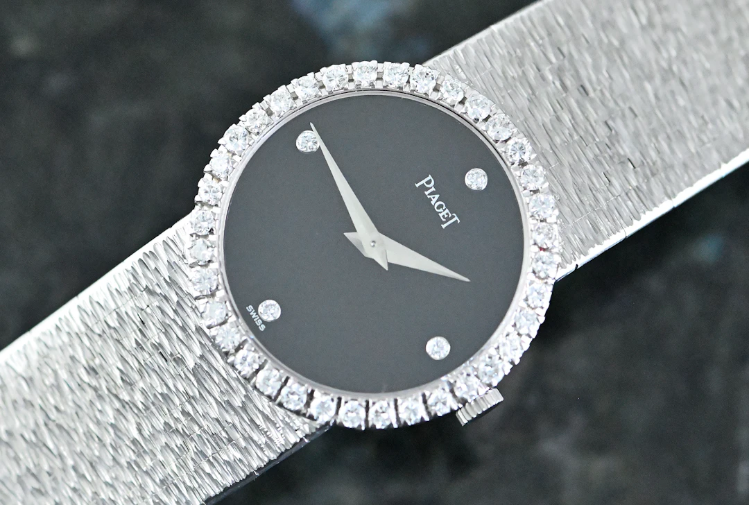 Piaget 9706 A 6 seltene Vintage Dress Watch Diamant Onyx / Diamond