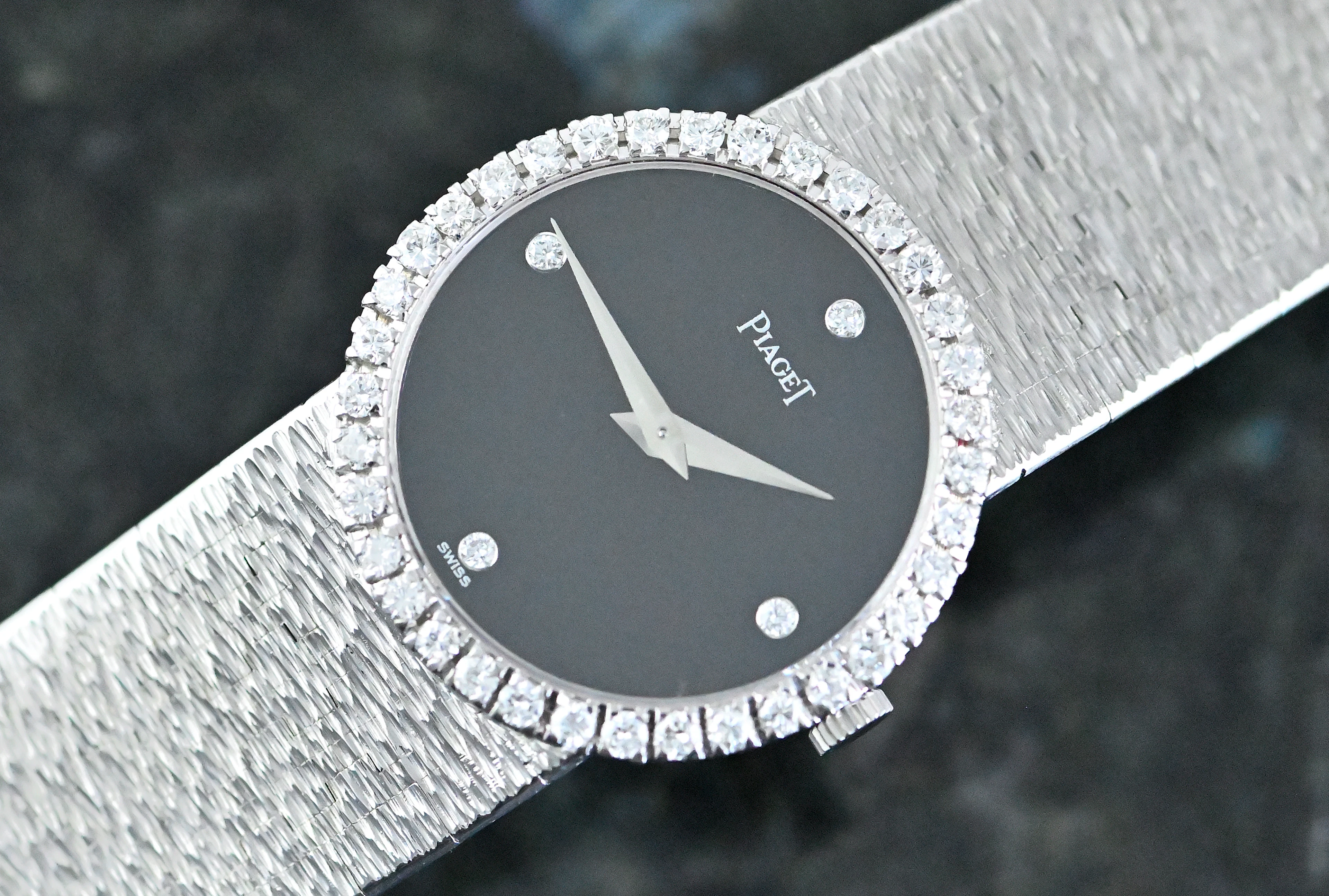 Piaget 9706 A 6 seltene Vintage Dress Watch Diamant Onyx / Diamond
