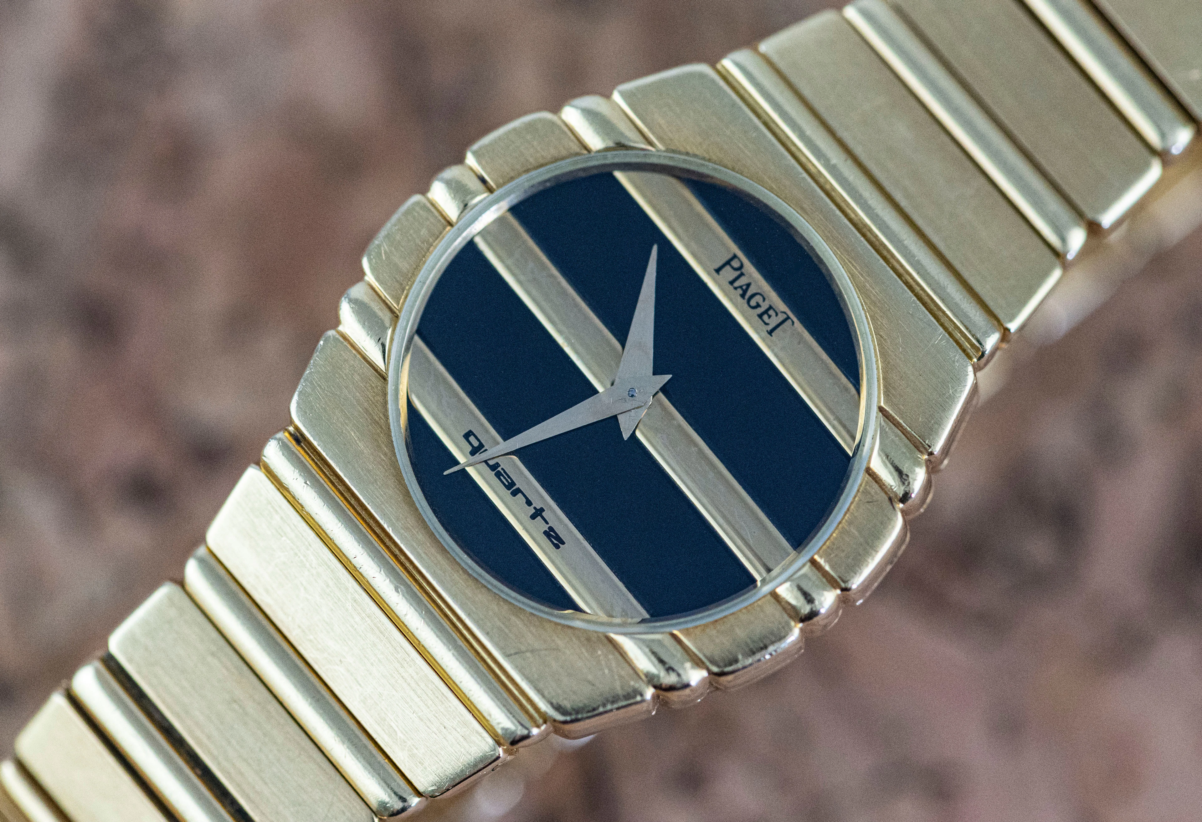 Piaget 761 C 701 D sehr seltene Vintage Polo Onyx Zifferblatt Gelbgold