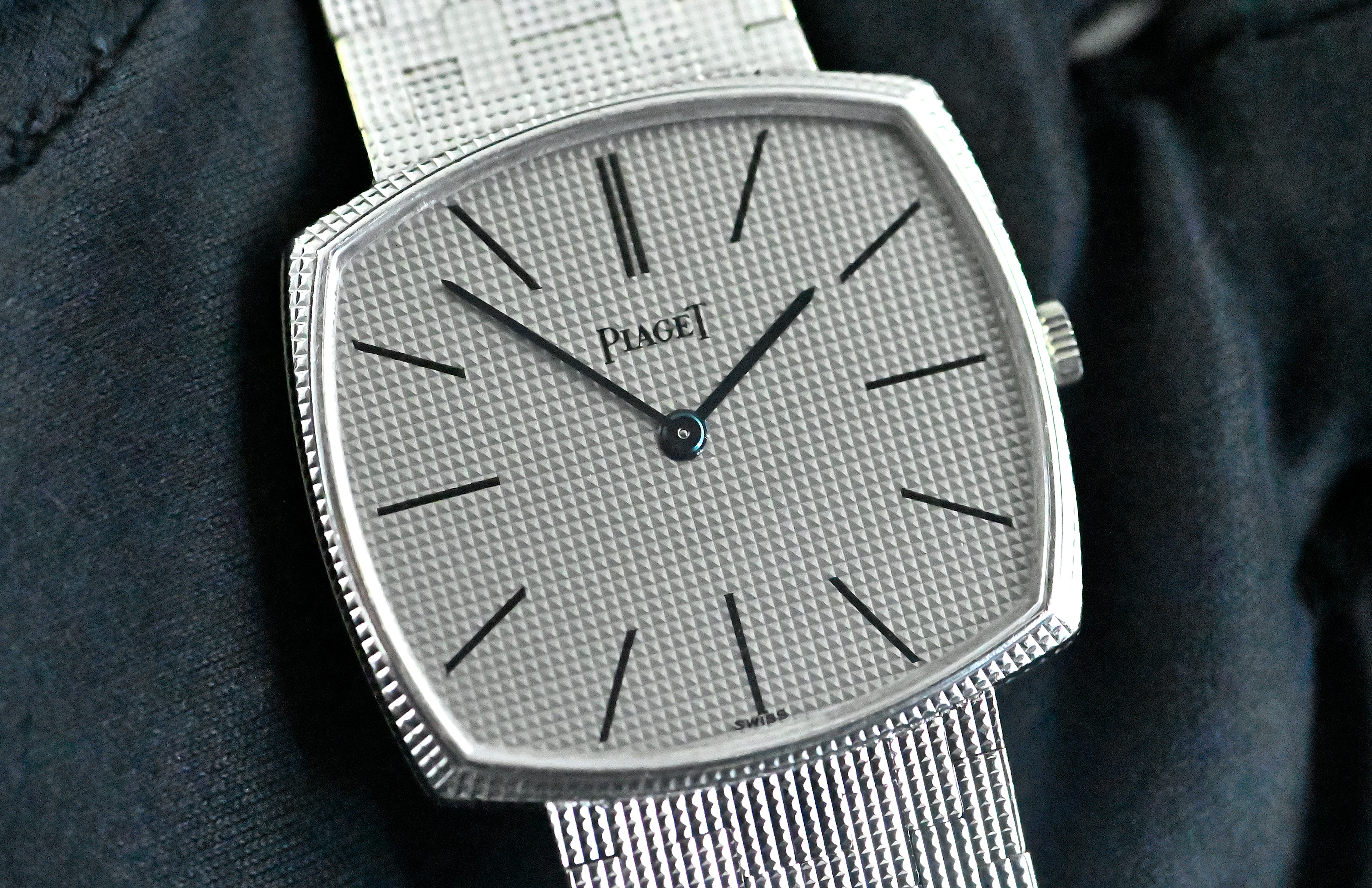 Piaget 9501 seltene Vintage TV Screen Clous De Paris Weißgold