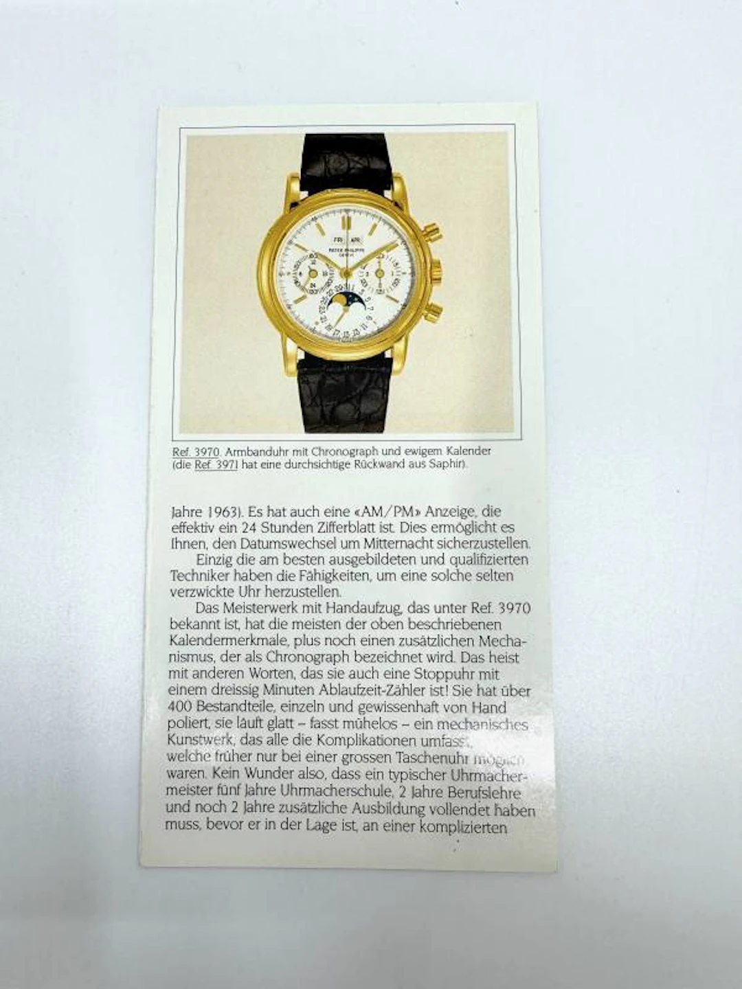 Patek Philippe seltenes Datenblatt für die Referenz 3970 und 3971