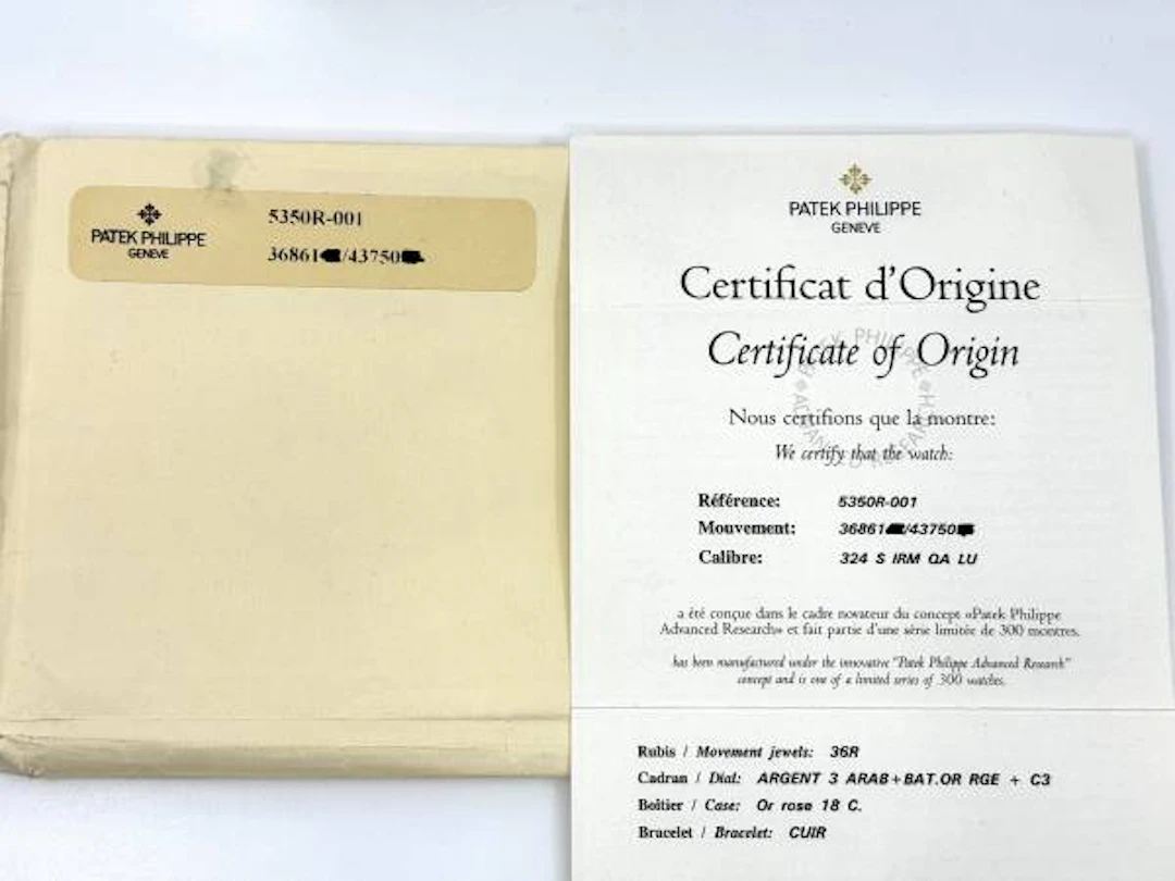 Patek Philippe Advanced Research Jahreskalender Ref. 5350R Zertifikat