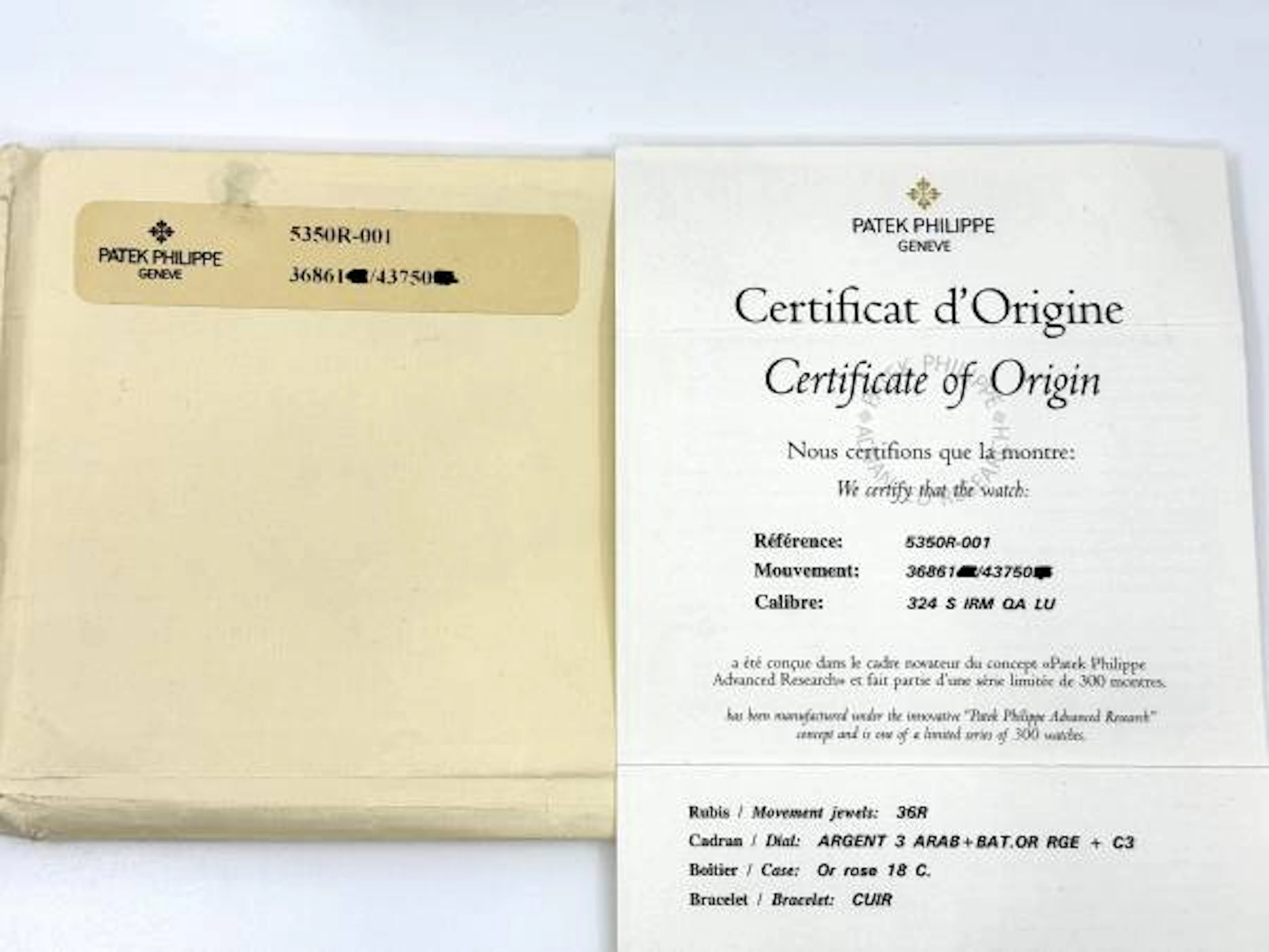 Patek Philippe Advanced Research Jahreskalender Ref. 5350R Zertifikat