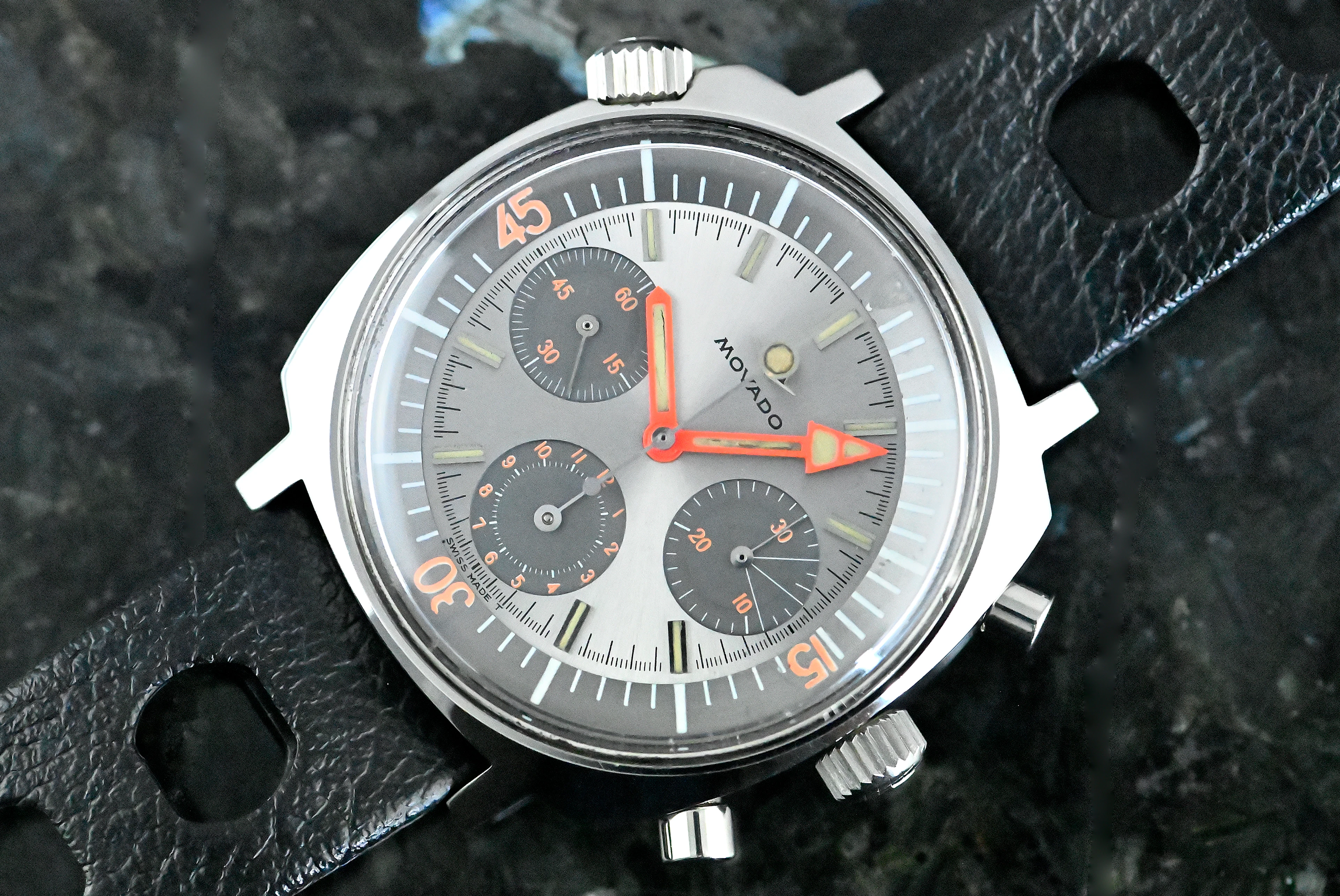 Movado 206-705-503 seltene Vintage Super Sub Sea Chronograph Stahl