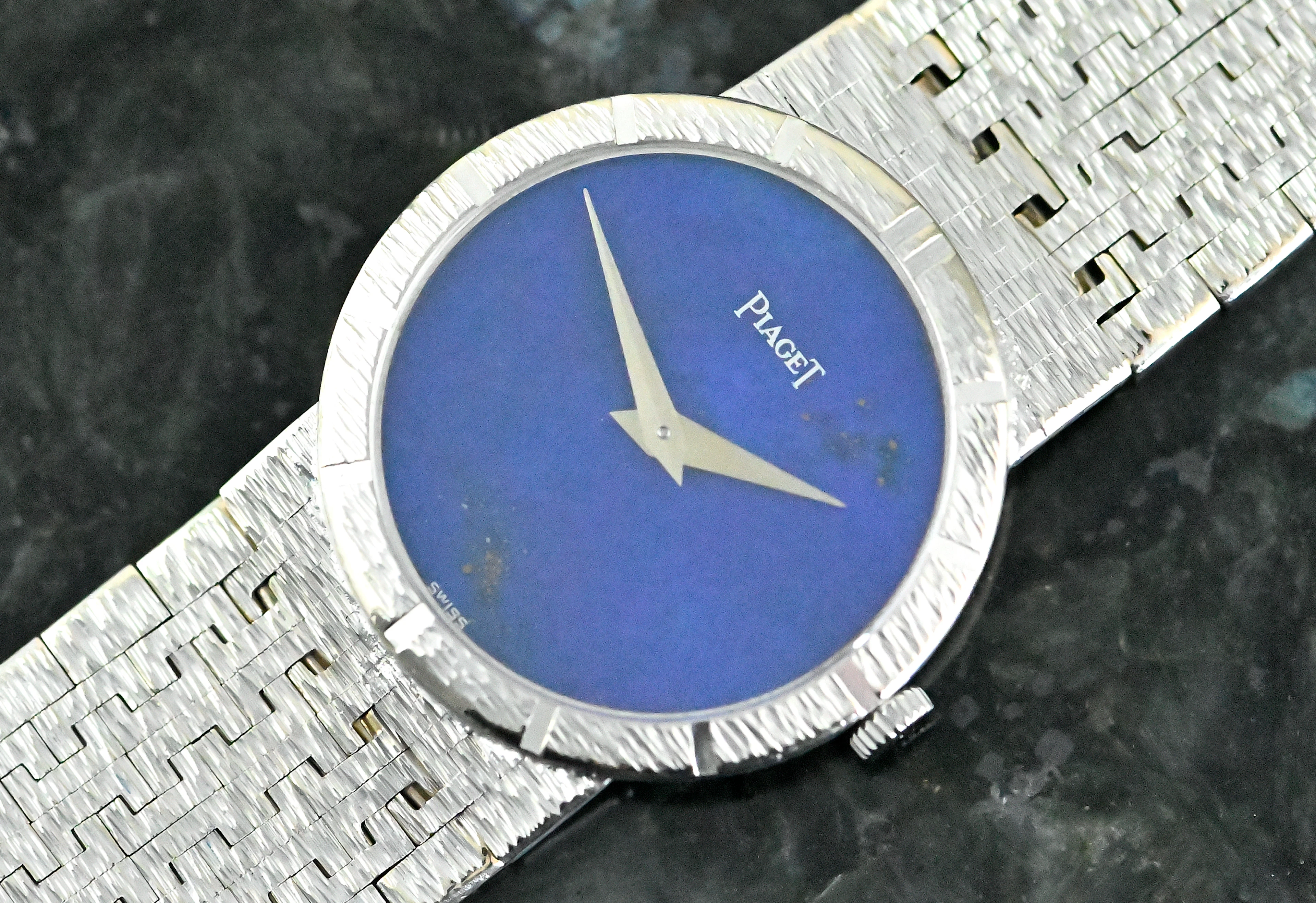 Piaget 9701 A 6 seltene Vintage Dress Watch Lapis Lazuli Zifferblatt Weißgold