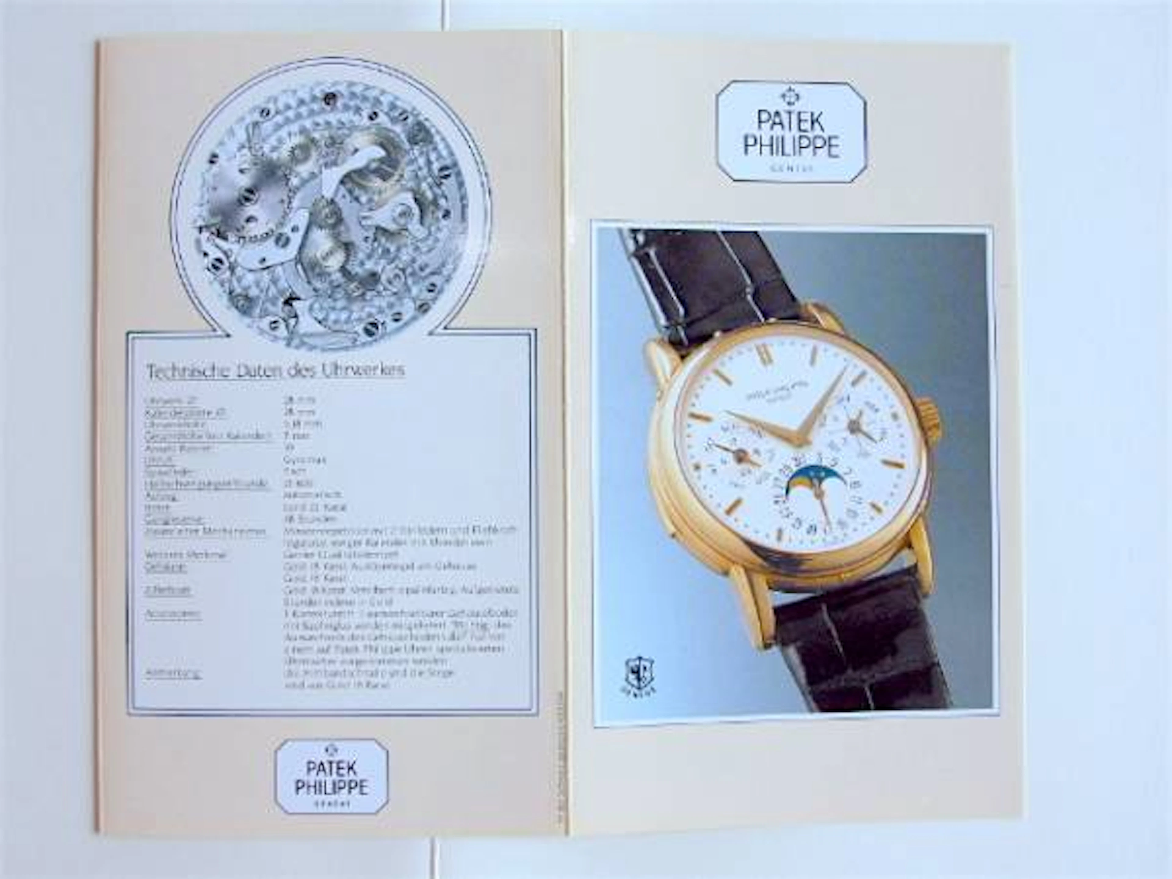Patek Philippe Datenblatt und Beschreibung für die Referenz 3974 von 1989