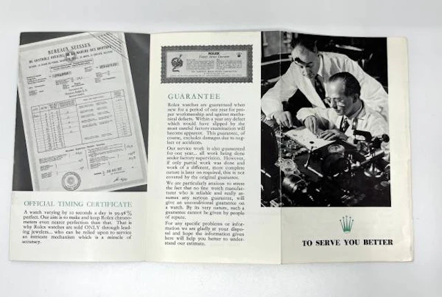Rolex Faltbroschüre American Rolex Watch Corporation von 1957
