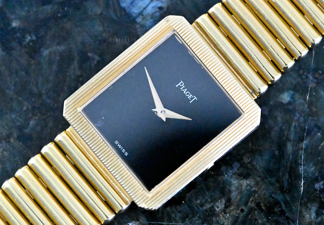 Piaget 9154 seltene Vintage Protocole Onyx Zifferblatt Gelbgold Armband