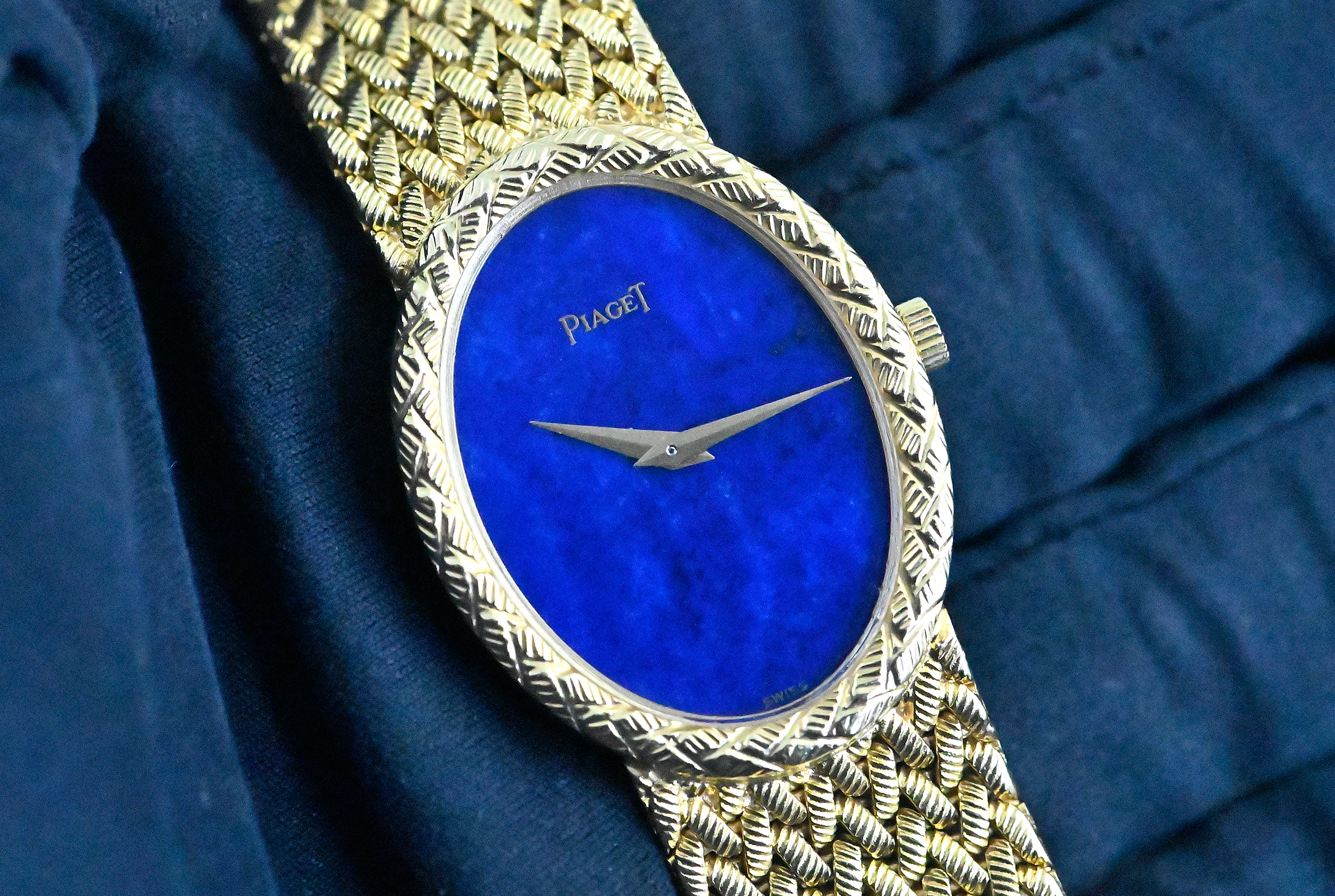 Piaget 9862 D 3 seltene Vintage Dress Watch Lapislazuli Dial Gelbgold