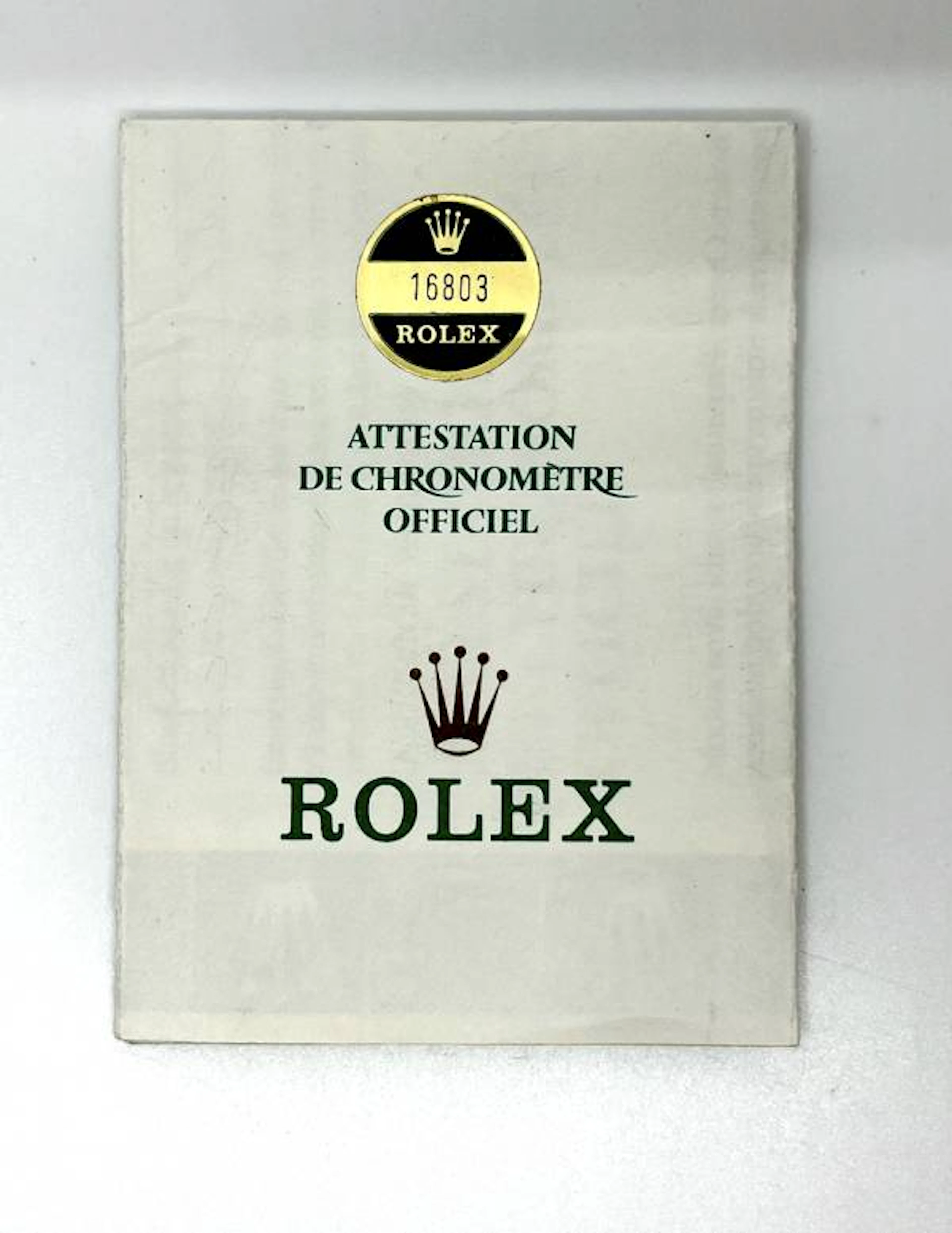 Rolex Zertifikat für die Ref. 16803 mit der Seriennr. 8847951