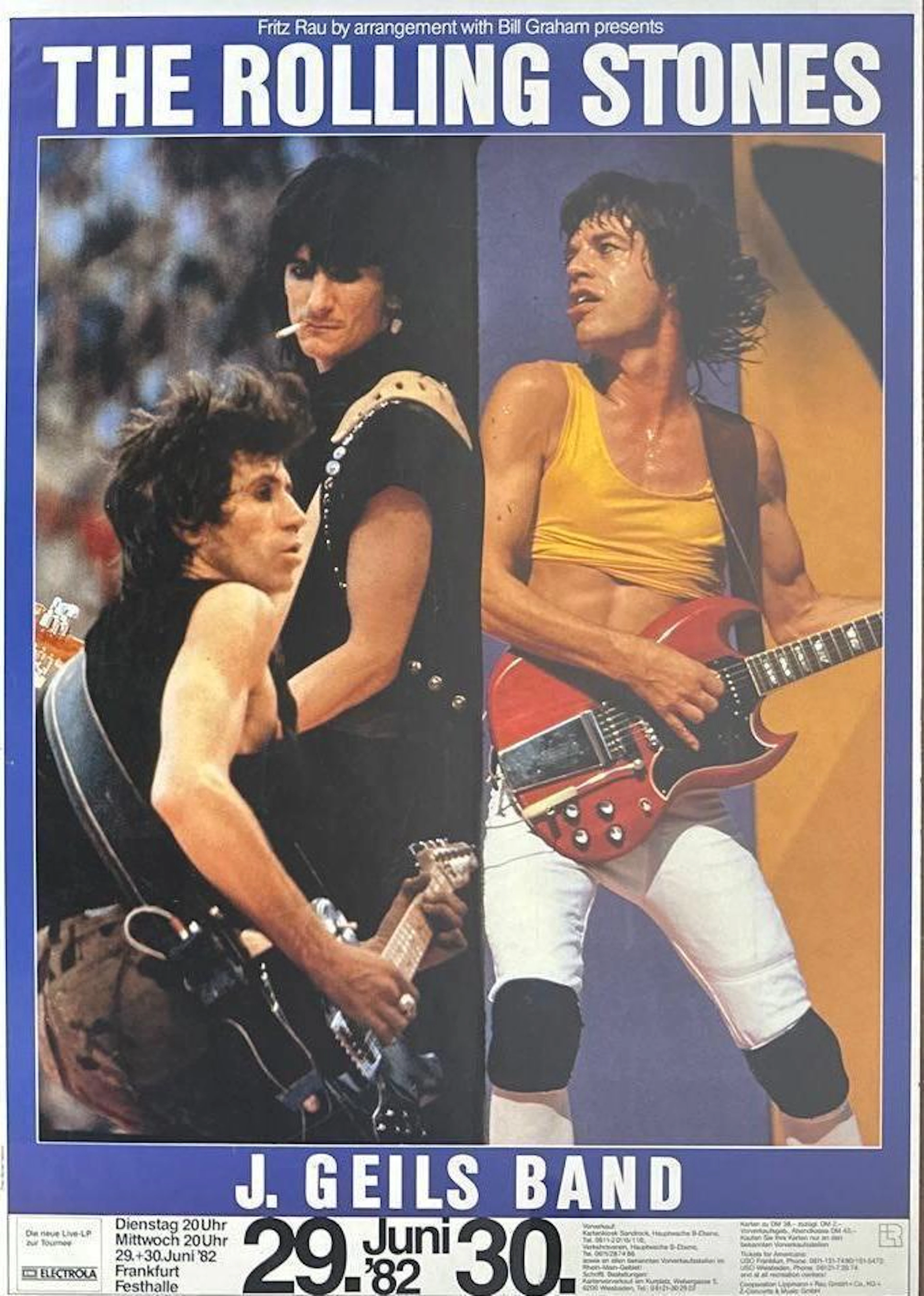 Rolling Stones Vintage German Bill Graham 1982 European Tour Poster