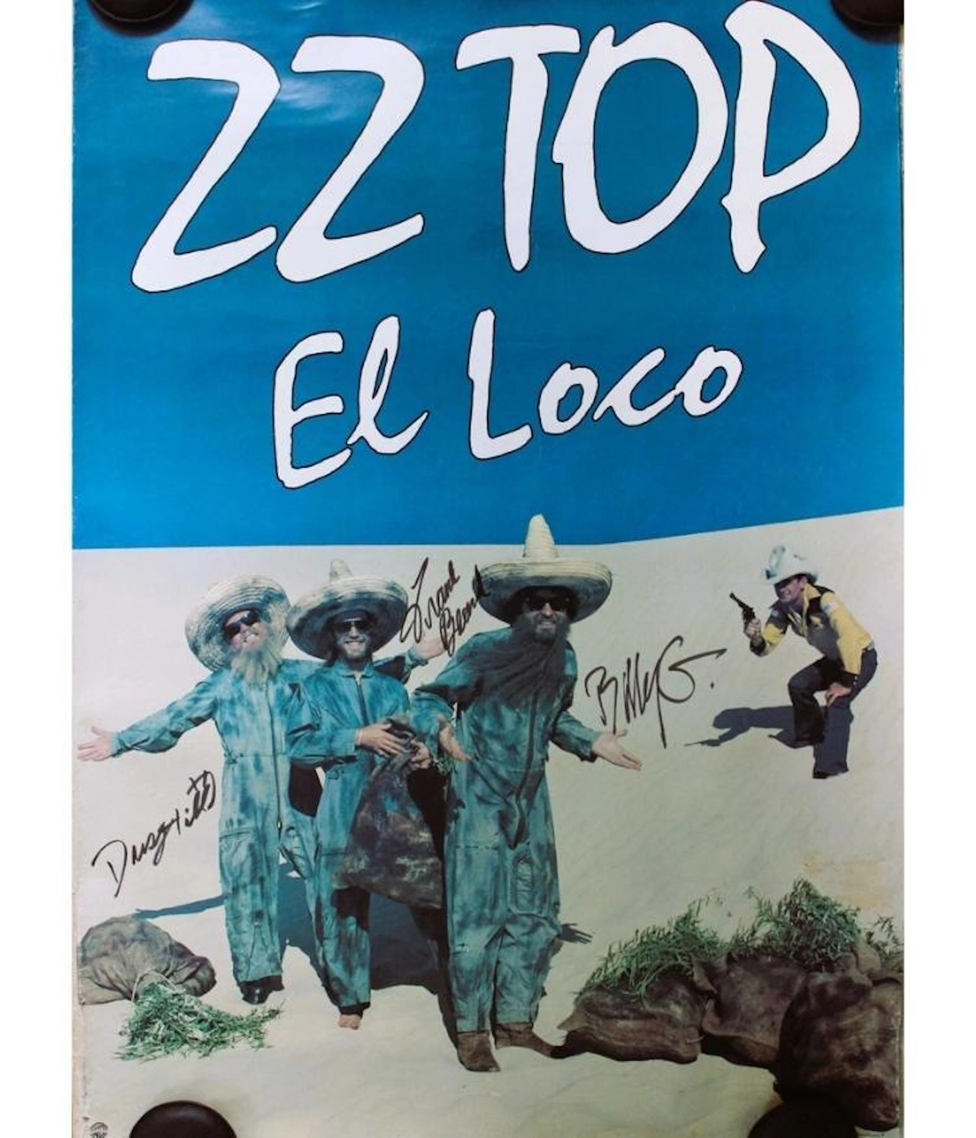 ZZ Top Group Signed 36" x 24" "El Loco" Poster (3 Sigs) (ACOA Authentication)