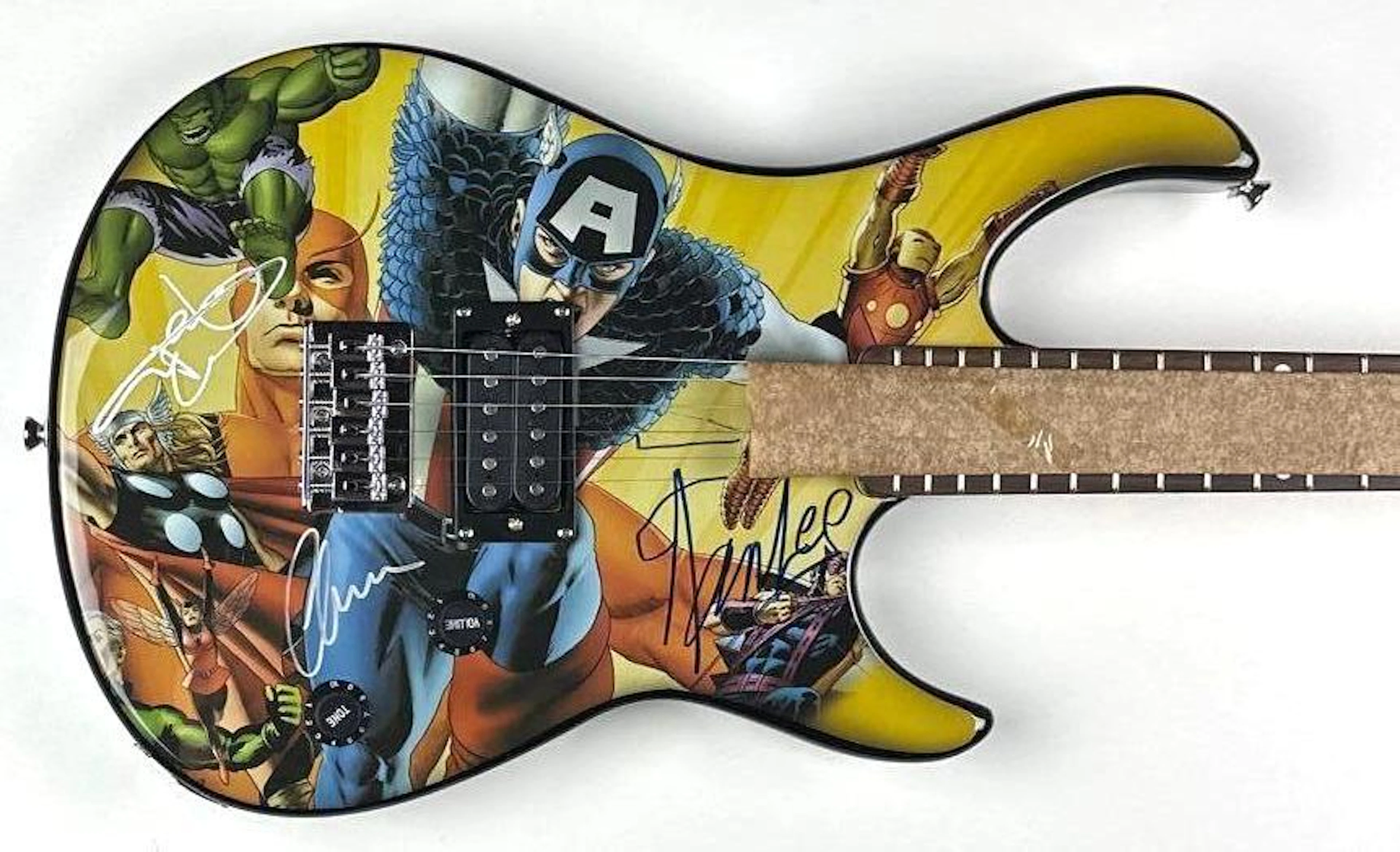 Stan Lee, Chris Evans & Mark Ruffalo Signed Avengers Peavey Rockmaster