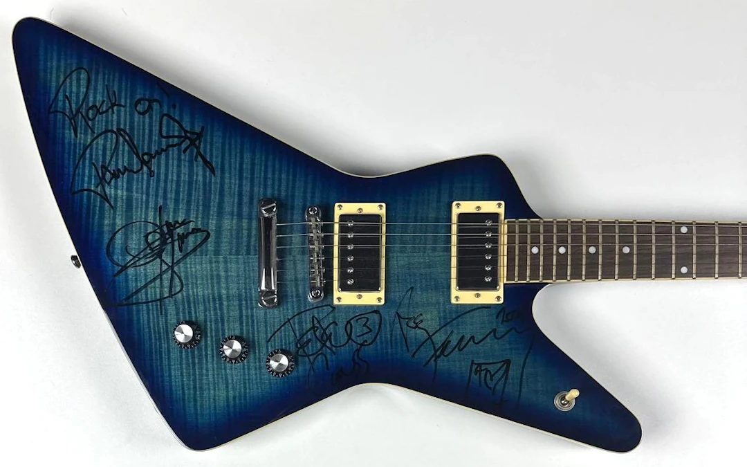 KISS Group Signed Hurricane Brand Custom Series Explorer-Style Guitar