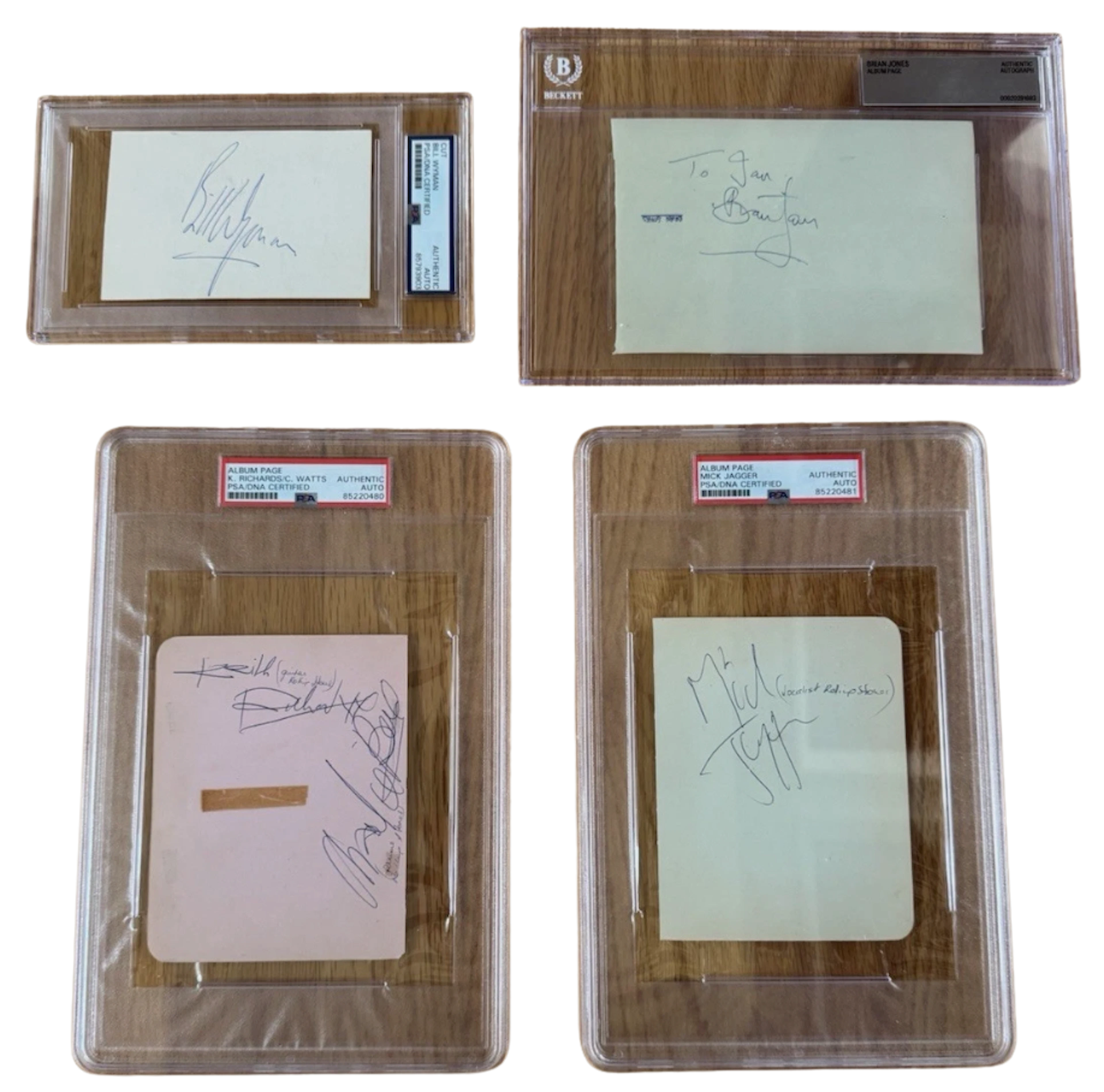 The Rolling Stones Full Lineup Complete Set of (4) Signed Cuts (5