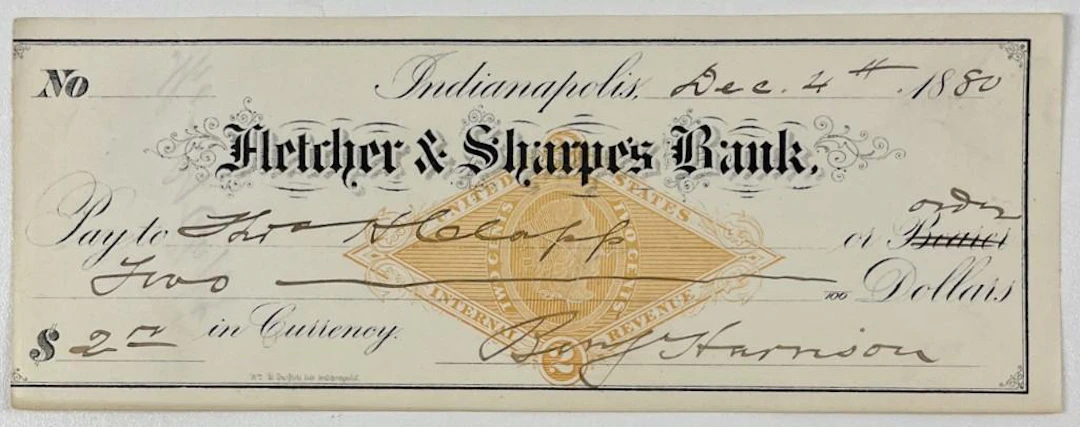 Benjamin Harrison Signed 1880 Check (Third Party Guaranteed)