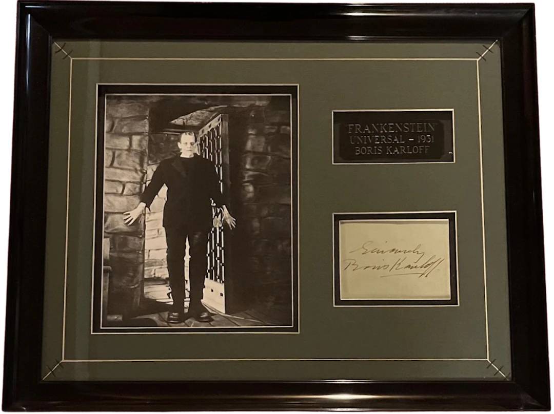 Frankenstein: Boris Karloff Signed 15” x 19” Framed Cut (JSA Authentication)