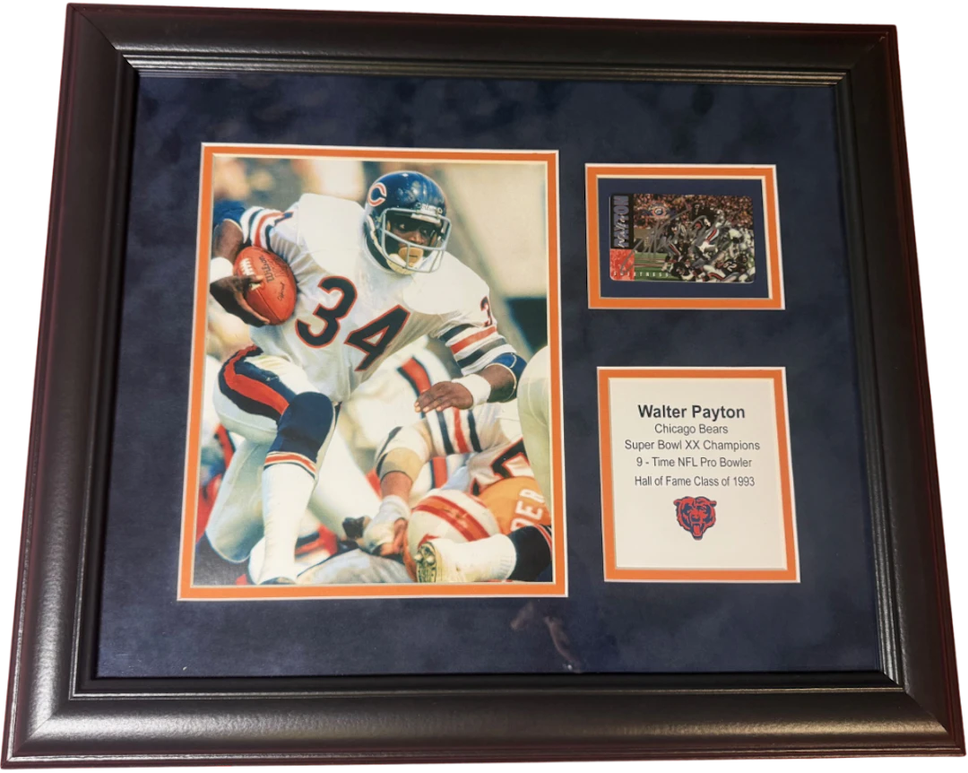 Walter Payton Chicago Bears Signed Calling Card 17" x 20" Framed Display