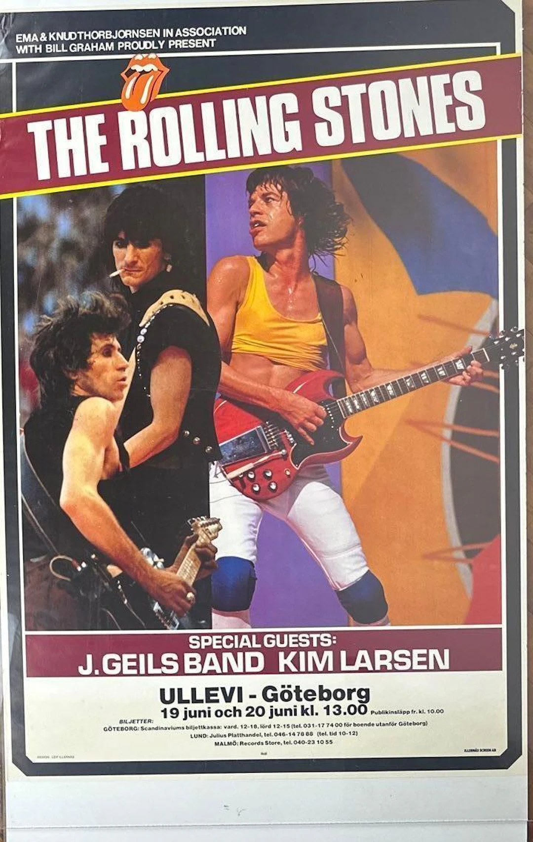 The Rolling Stones Vintage 35.5" x 23.75" Bill Graham 1982 European