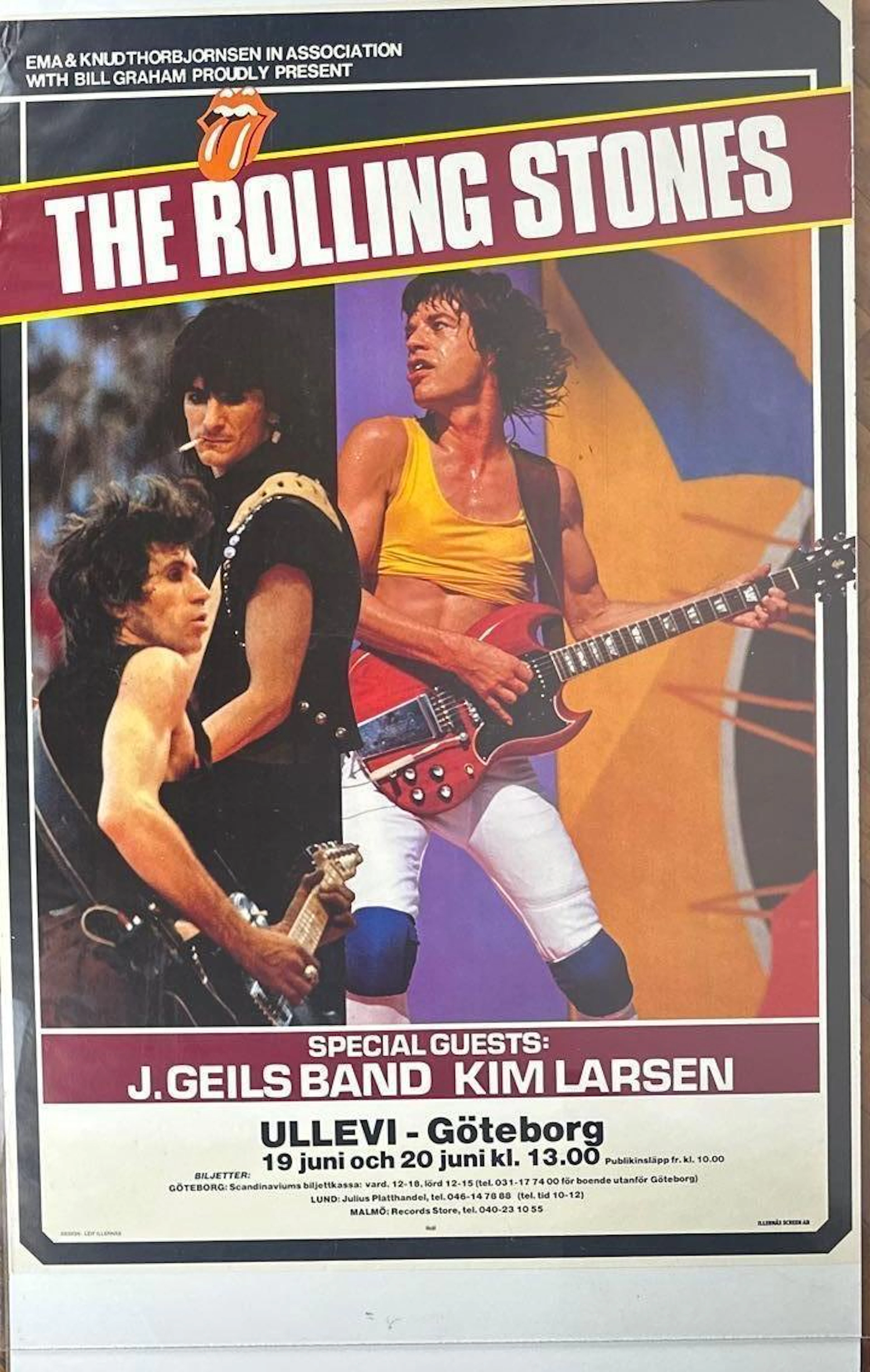 The Rolling Stones Vintage 35.5" x 23.75" Bill Graham 1982 European