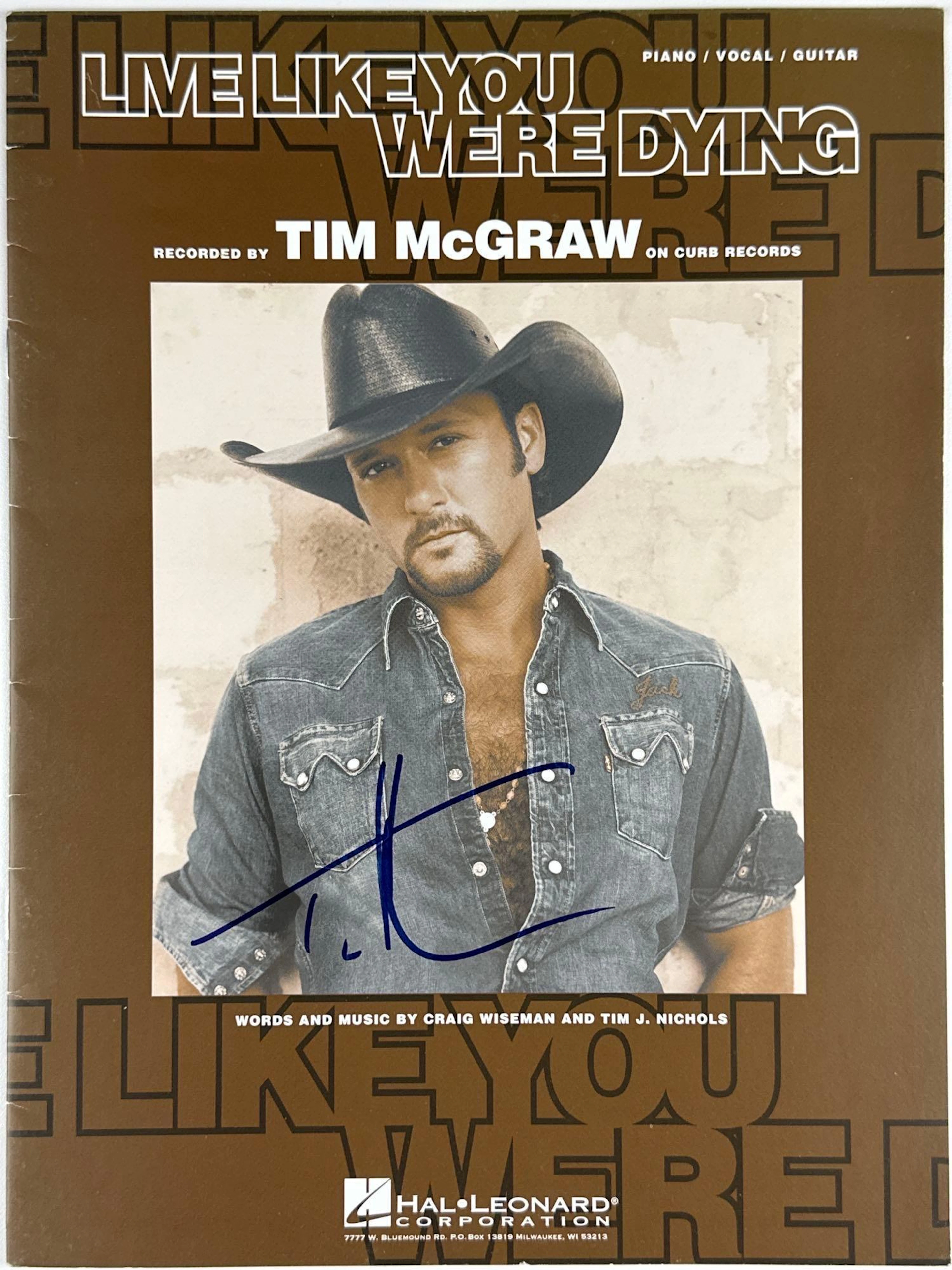 Tim McGraw Signed "Live Like You Were Dying" Original Sheet Music (Third Party)