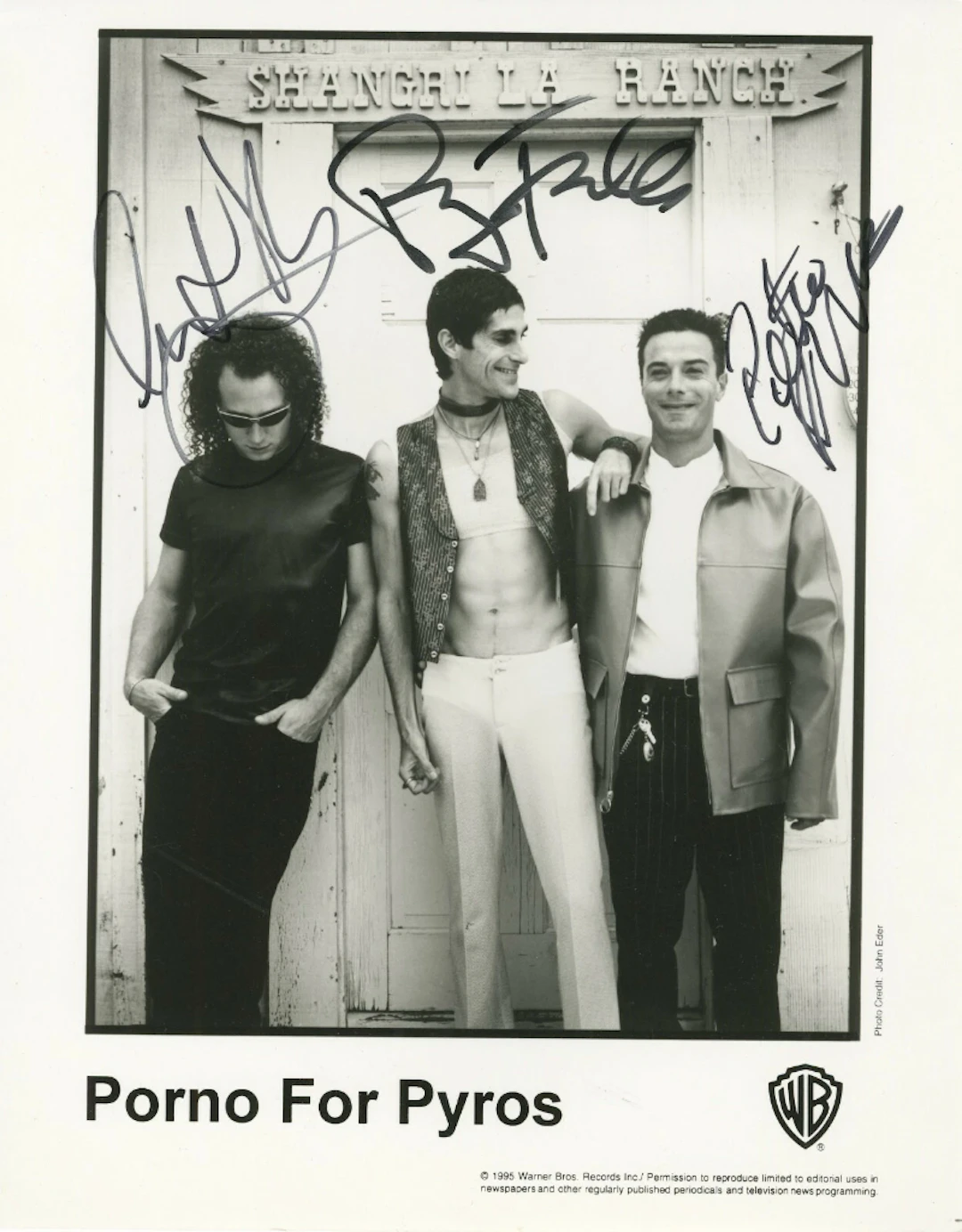 Porno For Pyros Fully Group Signed 10" x 8" 1995 Promo Photo (3 Sigs) (ACOA)