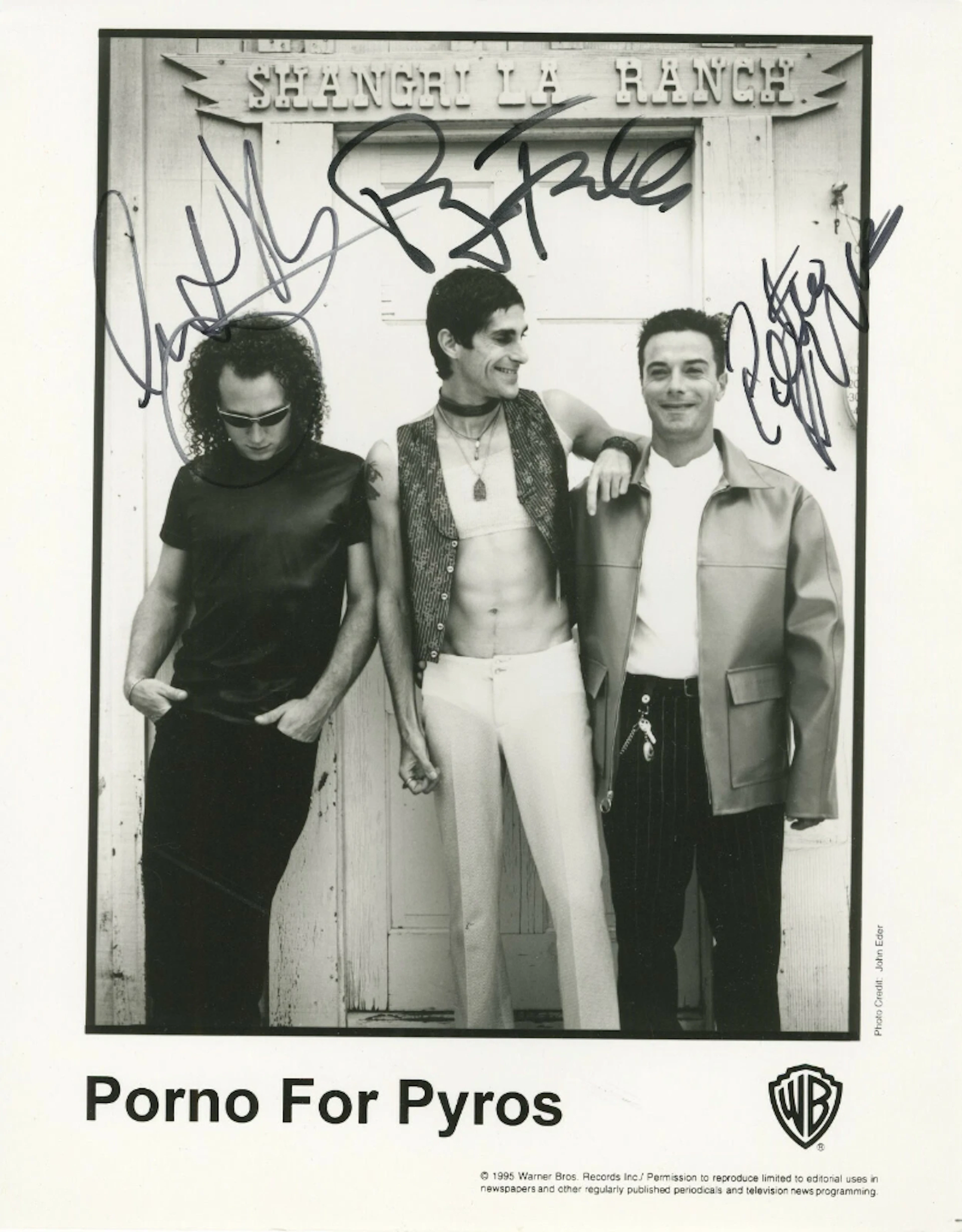 Porno For Pyros Fully Group Signed 10" x 8" 1995 Promo Photo (3 Sigs) (ACOA)