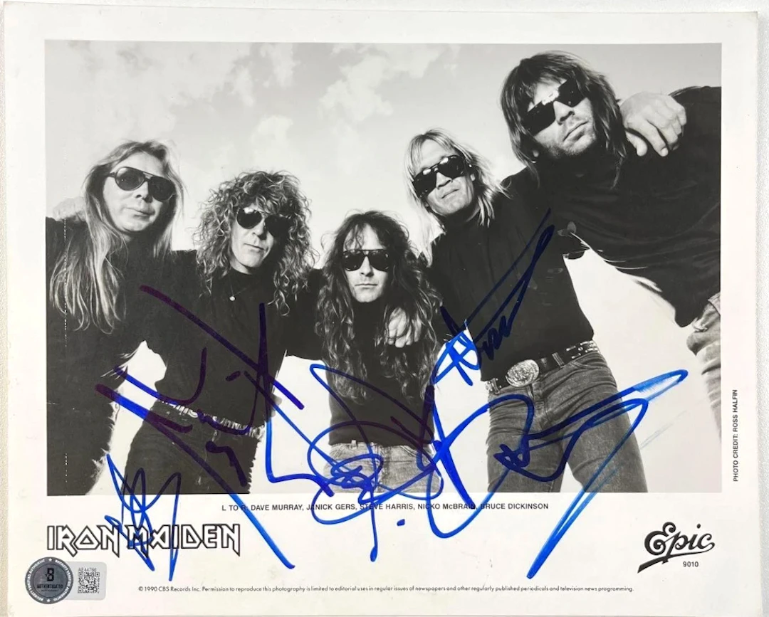 Iron Maiden Group Signed 8" x 10" Promo Photo (5 Sigs) (Beckett Authentication)