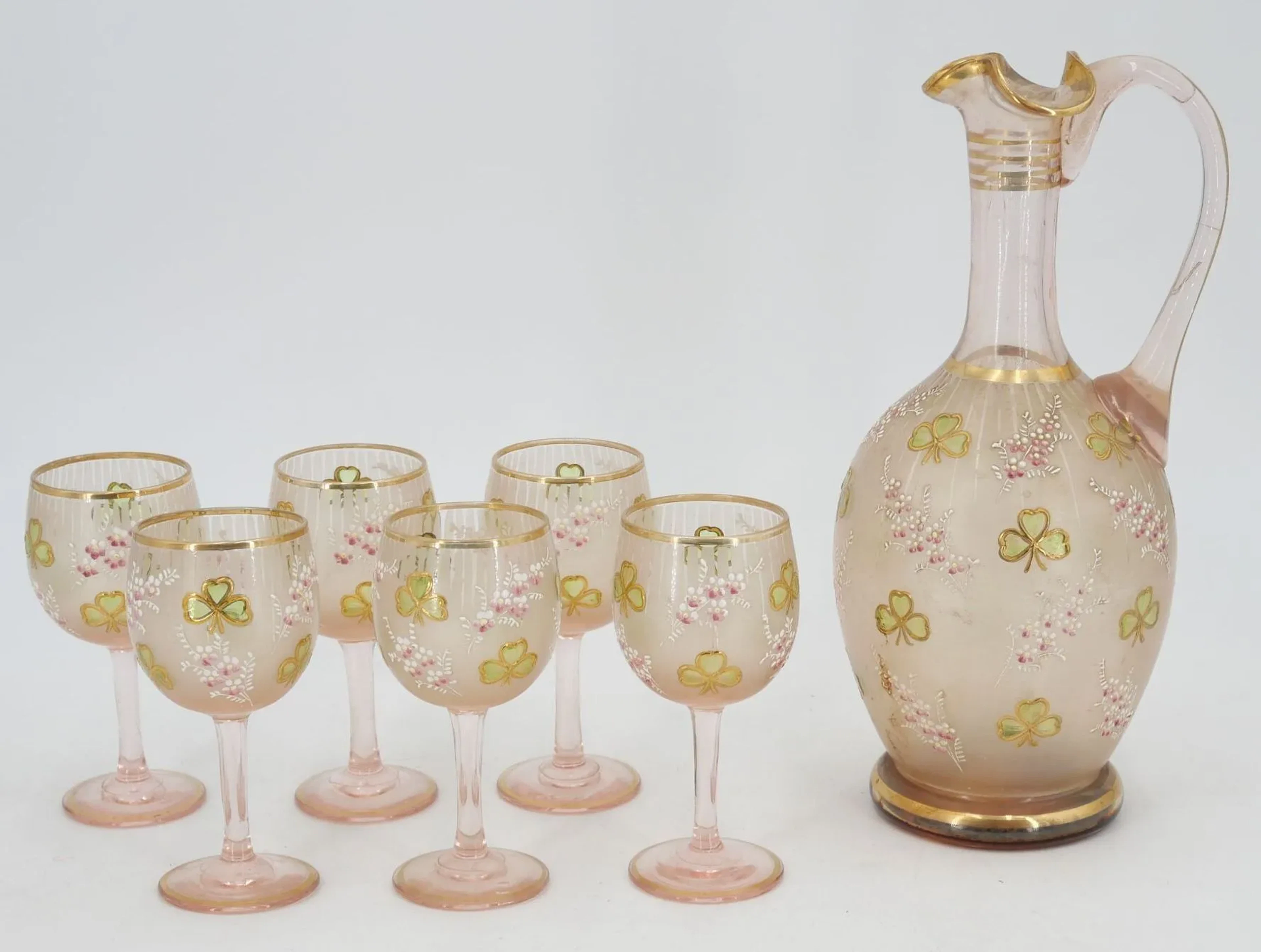 A liqueur set made of partially amati-blown glass, with enam - Lot 167