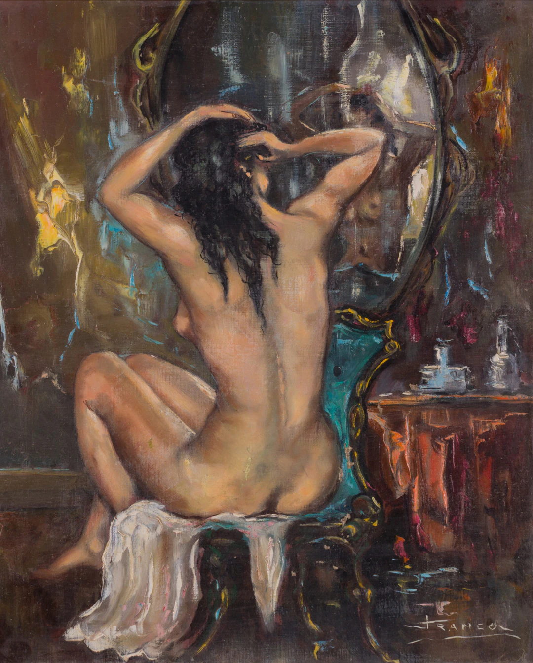 Henrique Franco (1883-1961) - Nude before the Mirror, c. 1940's