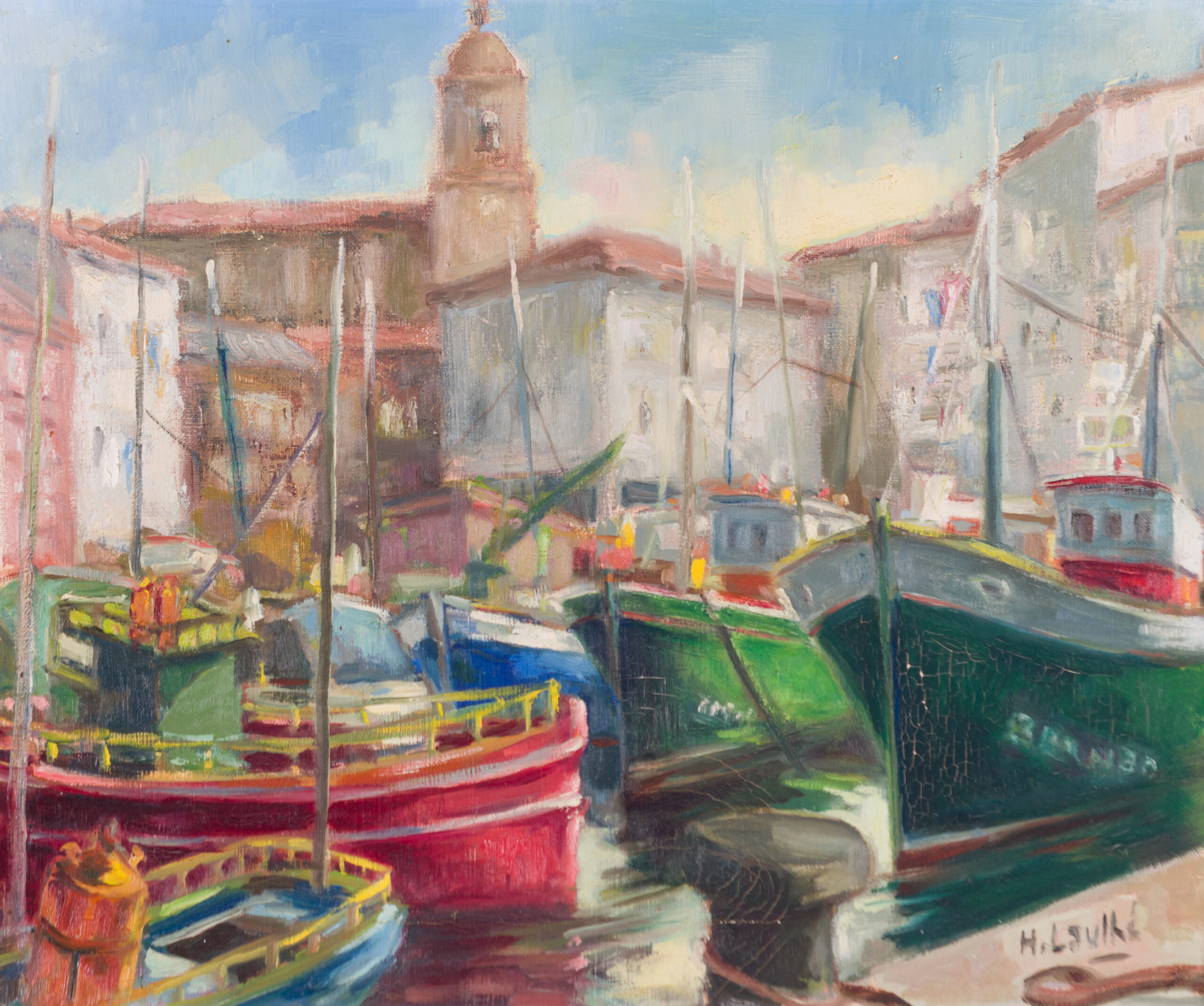 Henri Laulhé (1908-1978) - Fishing Boats in the Port of Saint-Tropez, c. 1950's