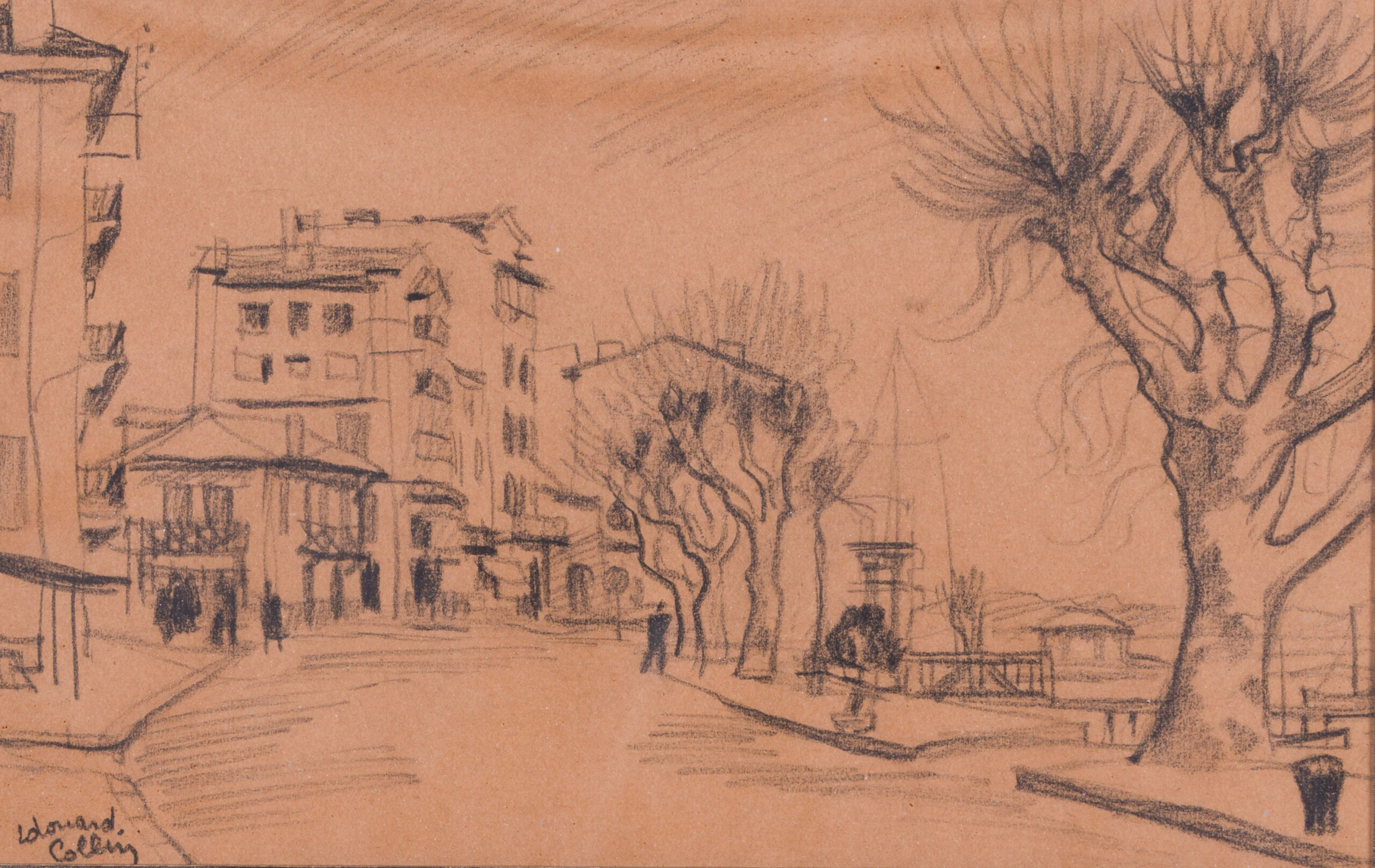 Edouard Collin (1906-1983) - Avenue with Plane Trees in a Provençal