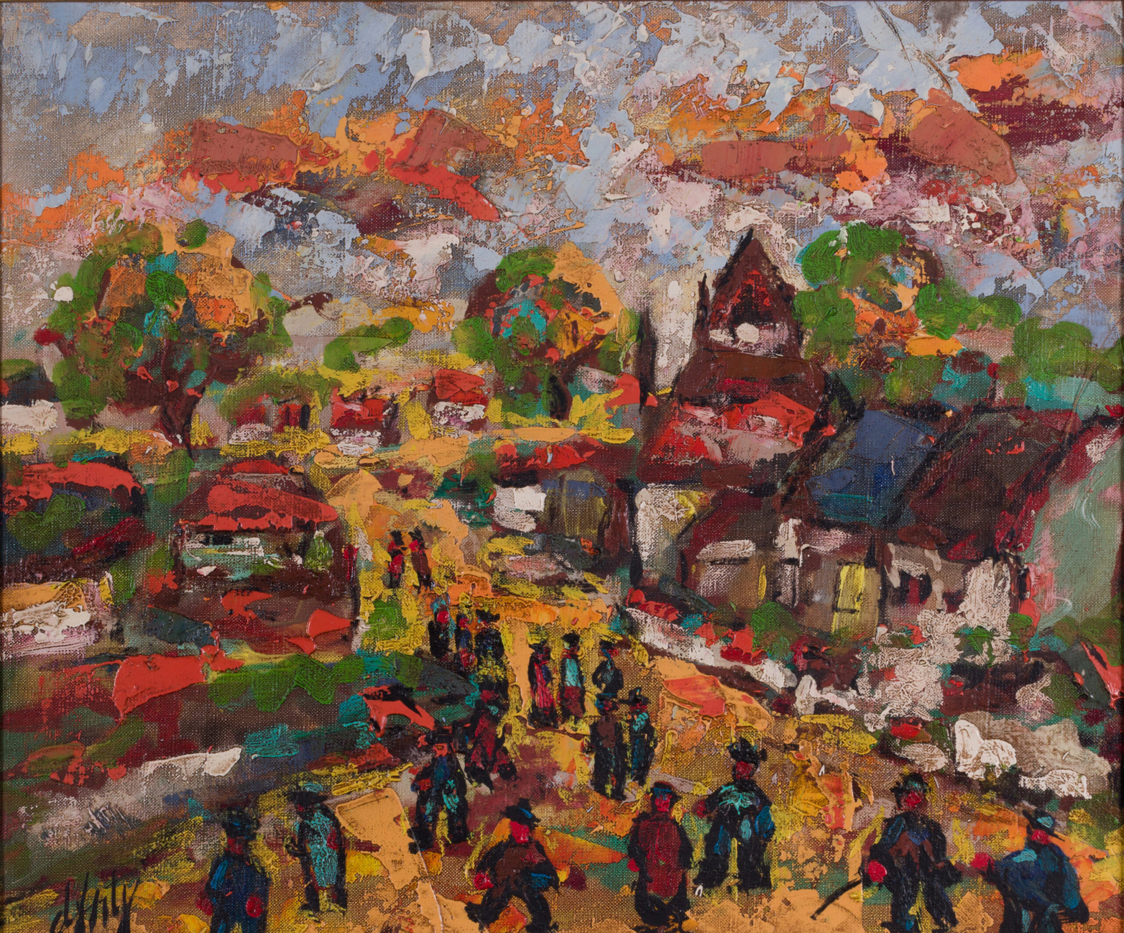 Henry Maurice D'Anty (1910-1998) - Village Fair with Figures, c. 1960's