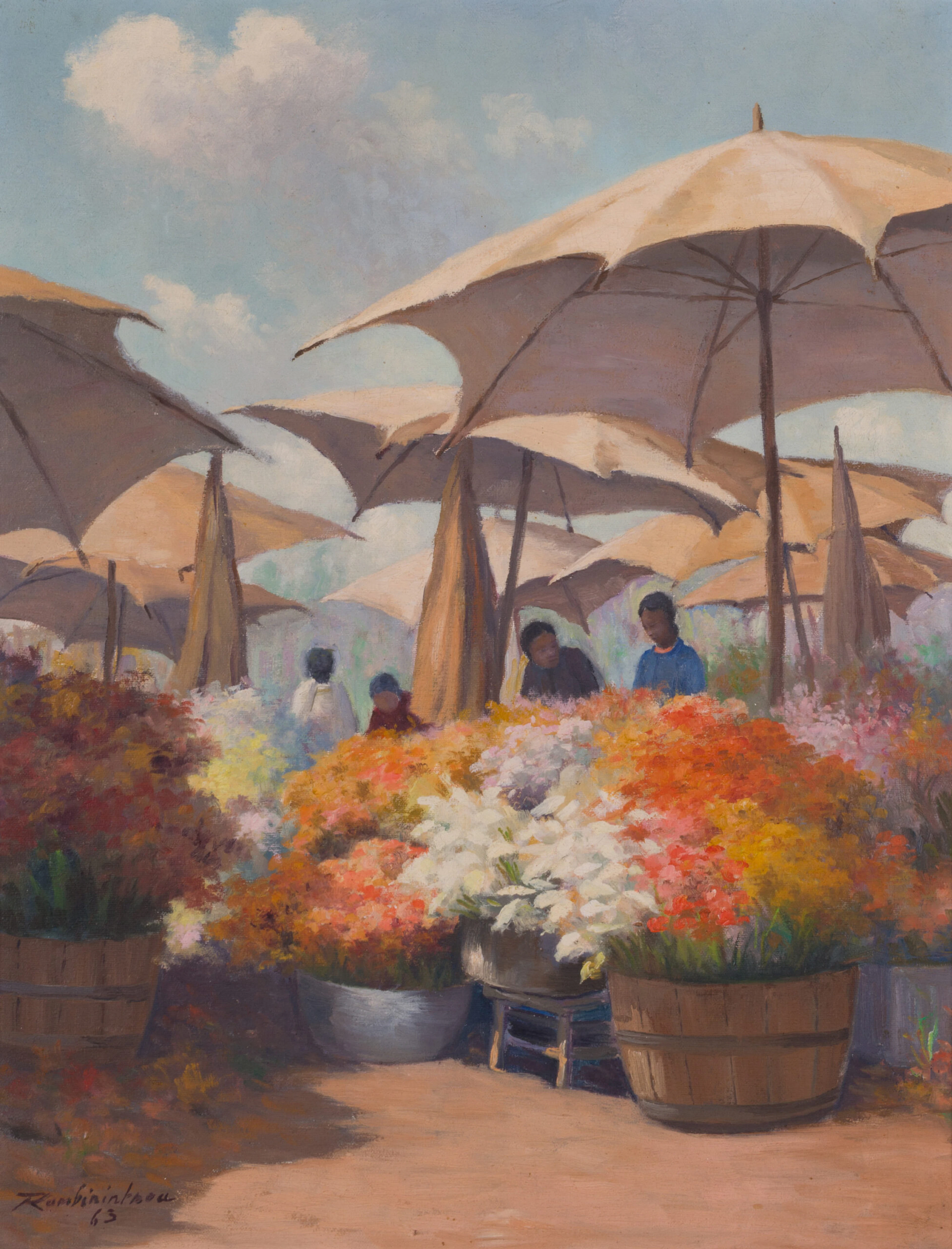 Jean Rambinintsoa (1899-1986) - Flower Market under Parasols, Antananarivo