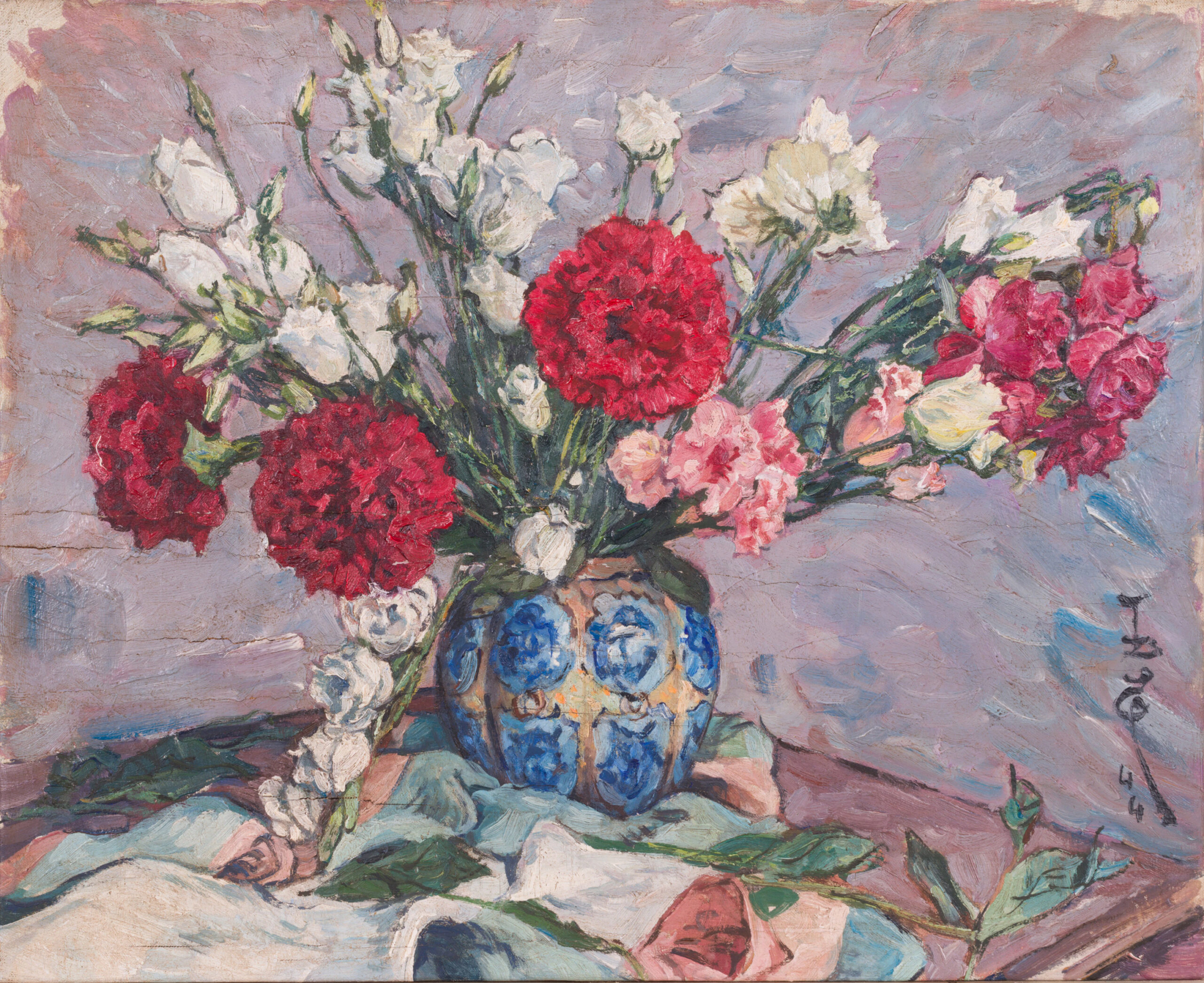 Attributed to Pan Yuliang (1895-1977) - Carnations and Roses in a