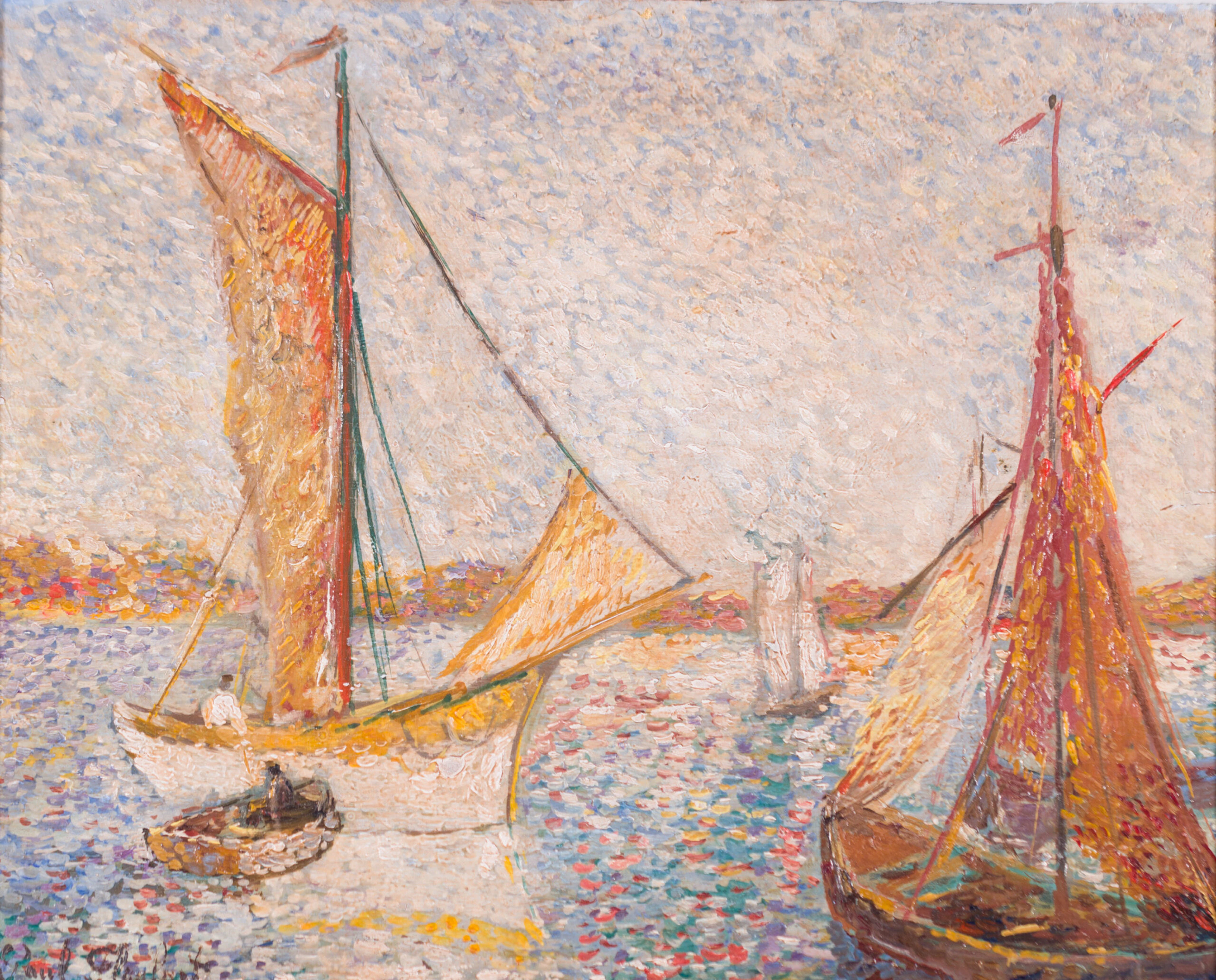 Paul Flaubert (1928-1994) - Sailing Boats in the Harbour, Pointillist